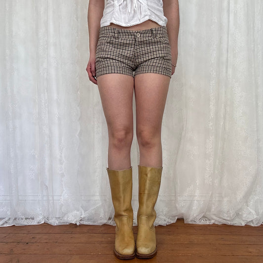 vintage 00s brown houndstooth mini shorts