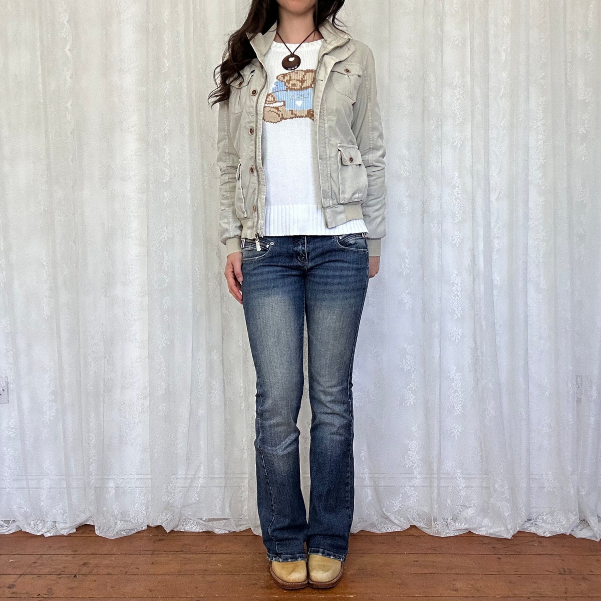 vintage 00s light grey cotton button up jacket