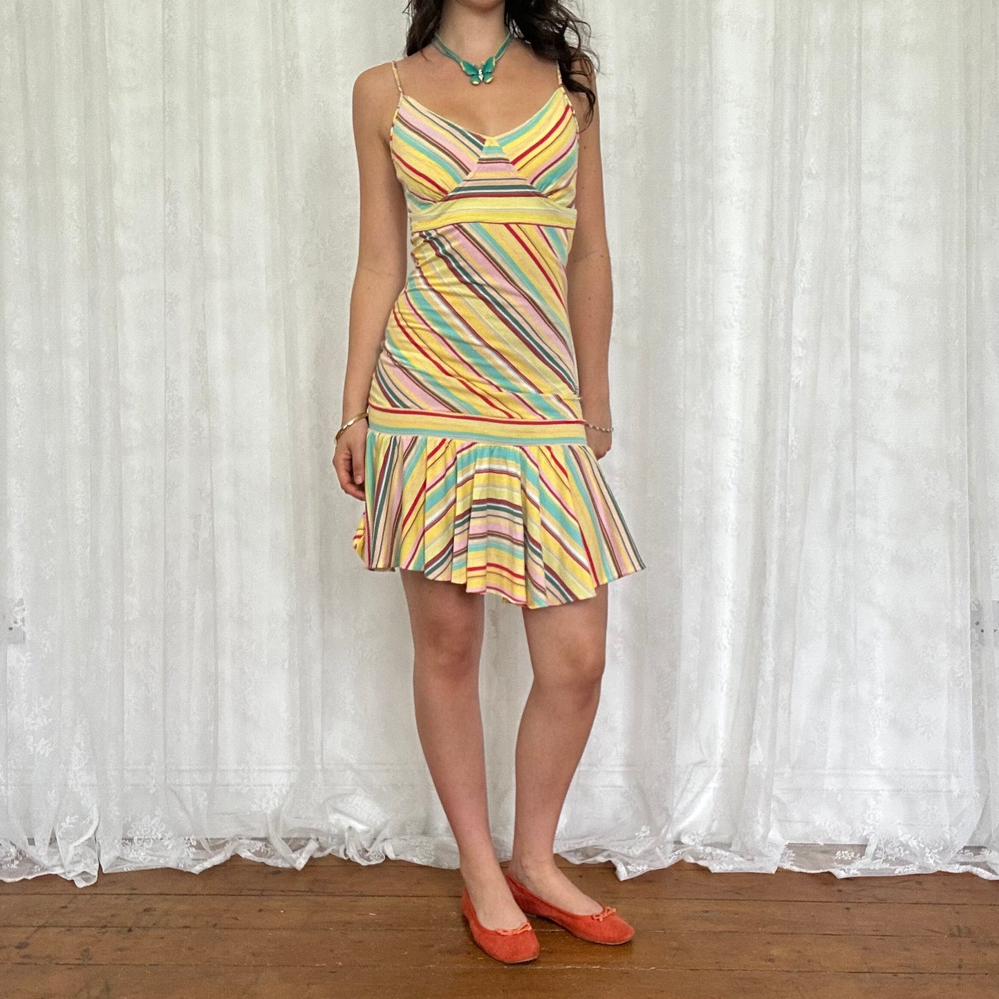 vintage 00s pastel striped midi dress