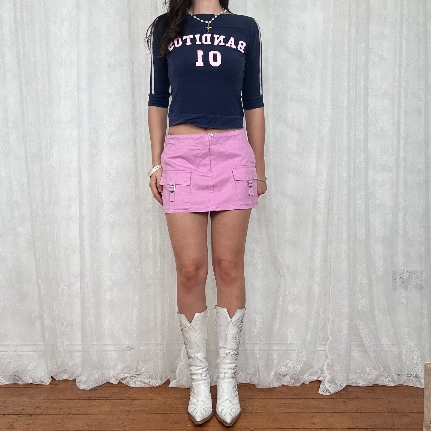 vintage 00s pink cargo style mini skirt