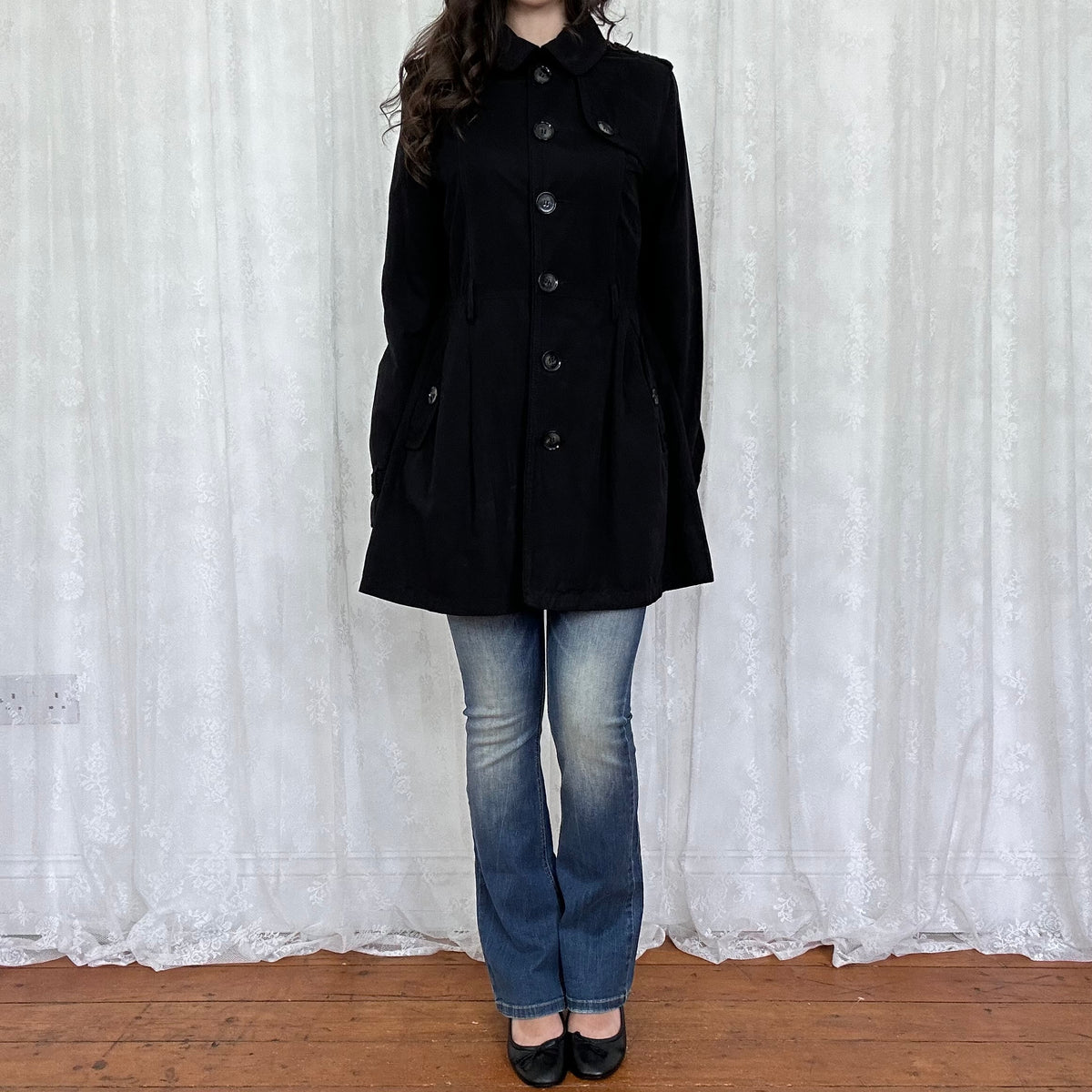 vintage 00s black button up trenchcoat