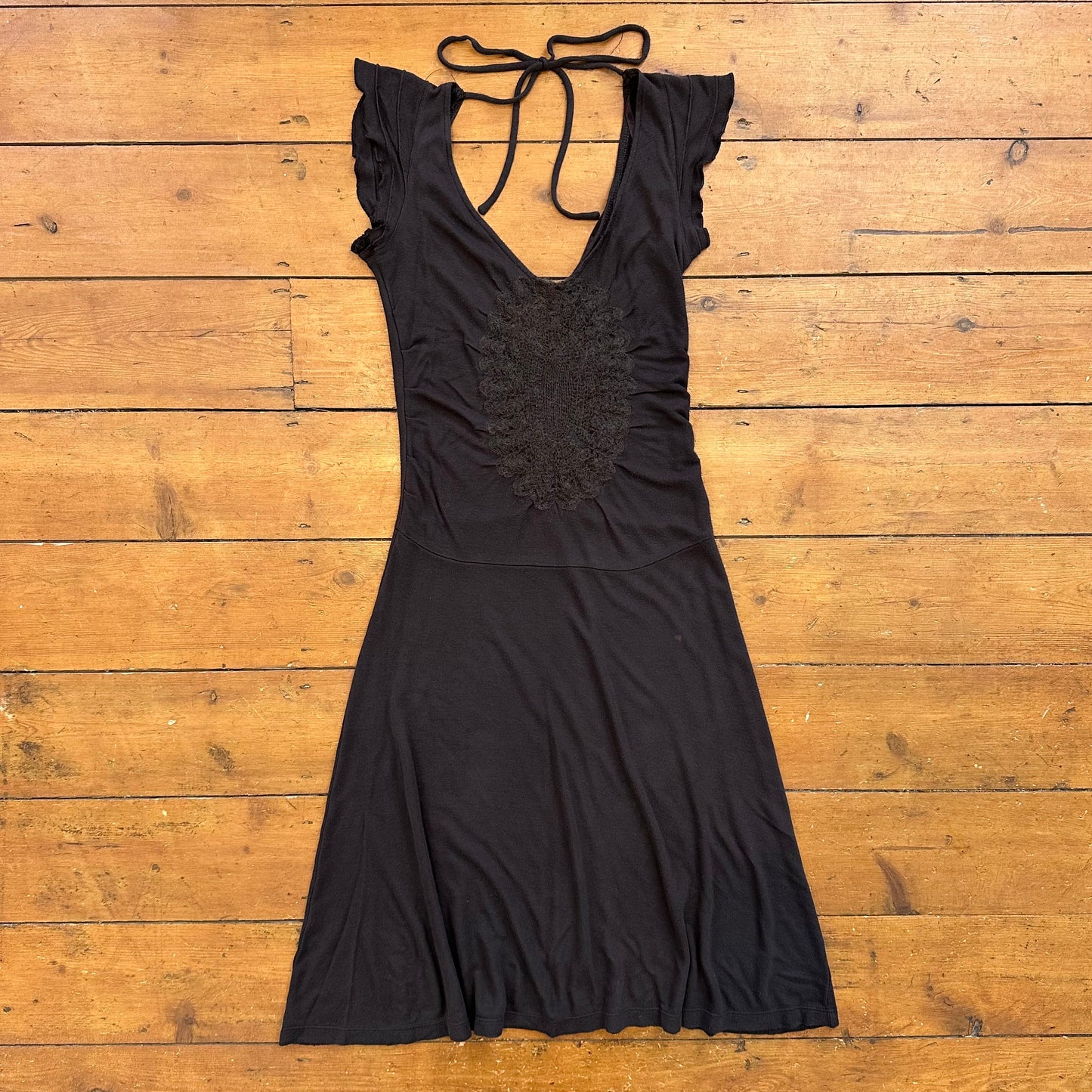 vintage 00s brown crochet detail midi dress