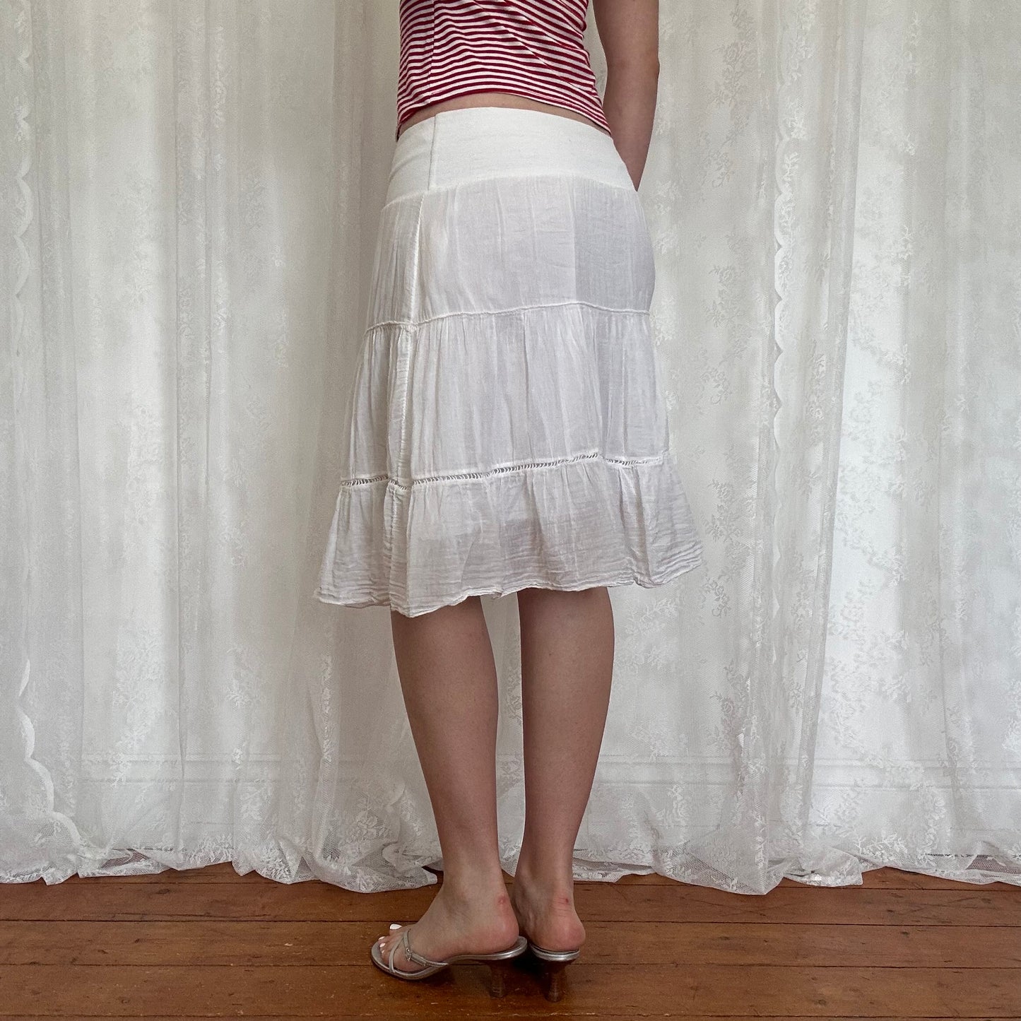 vintage 00s white tiered midi skirt