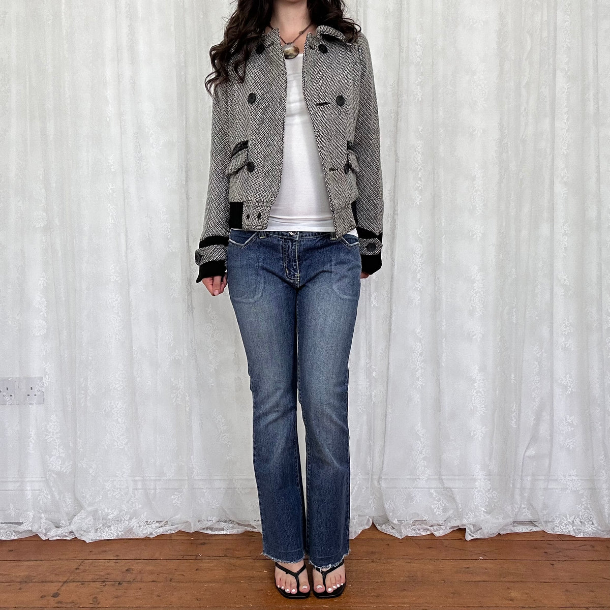 vintage 00s black and white peacoat bomber jacket
