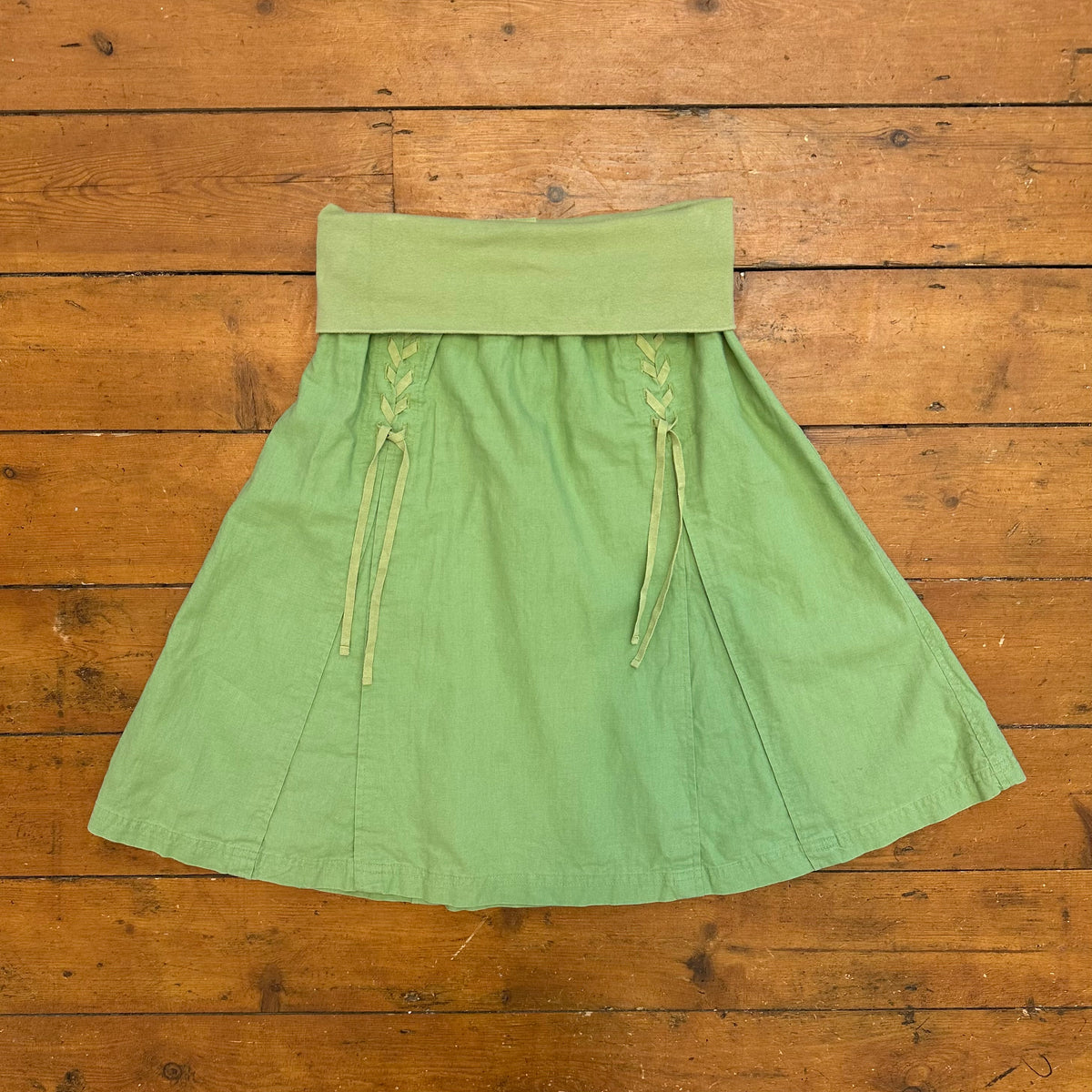 vintage 00s green fold over waistband midi skirt