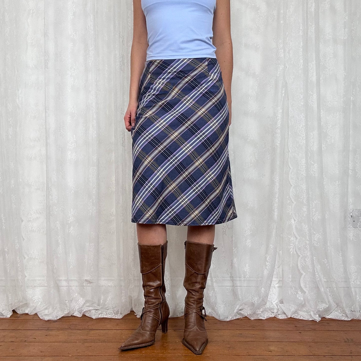vintage 00s purple checkered midi skirt