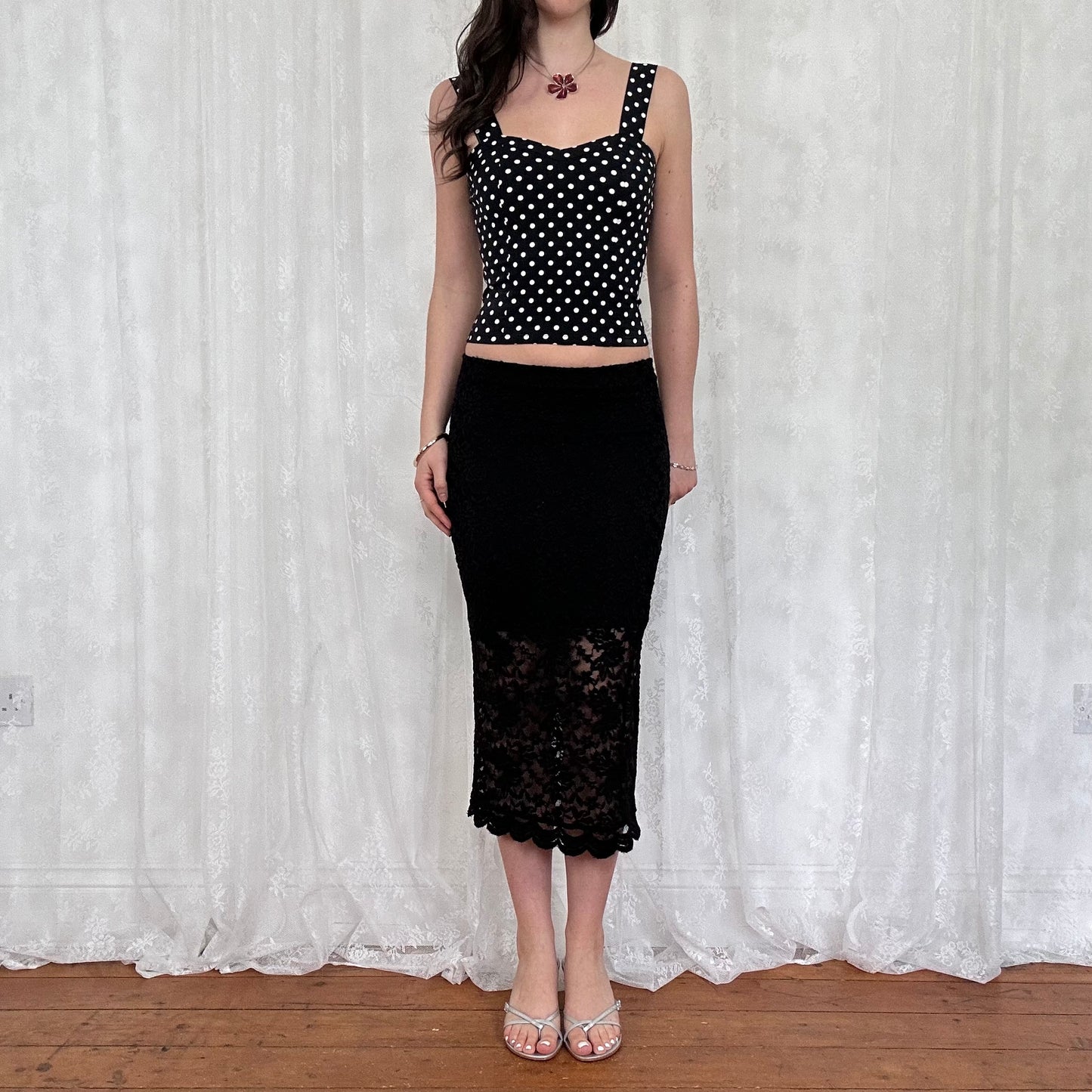 vintage 00s black and white polka dot cami top