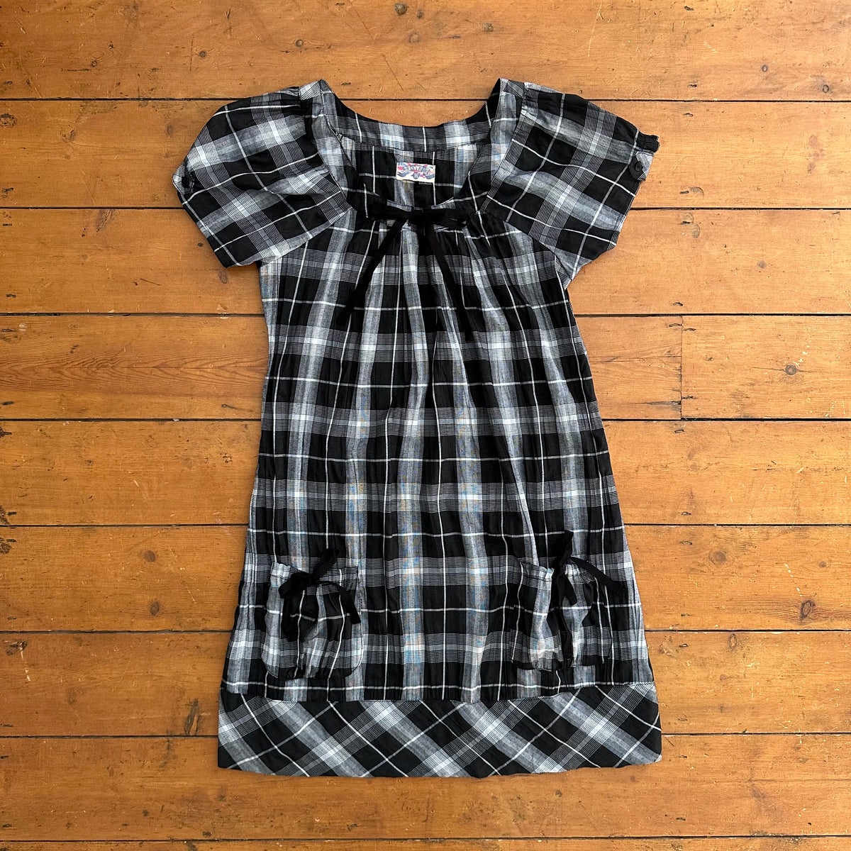 vintage 00s black checkered mini shift dress