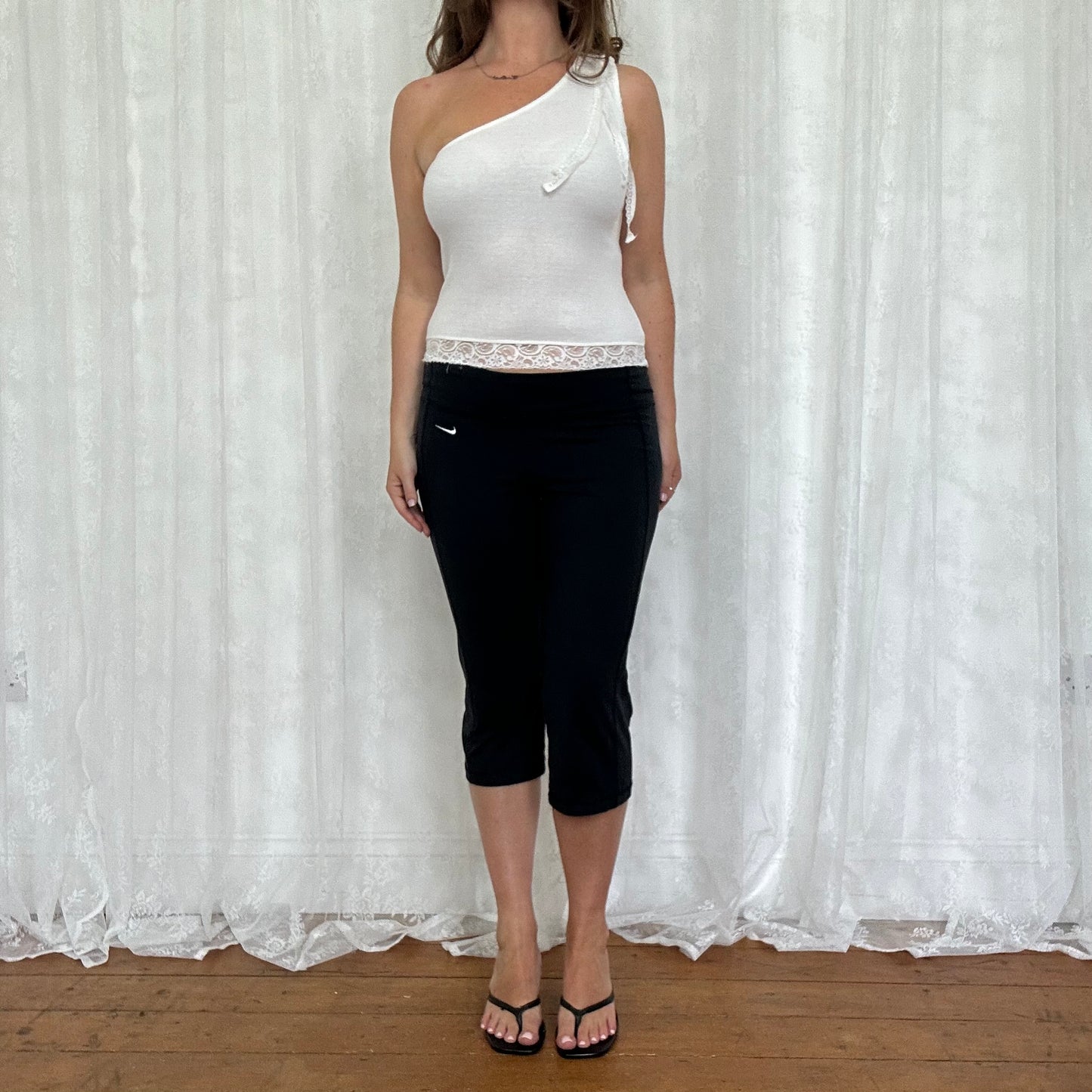 vintage 00s white one shoulder top