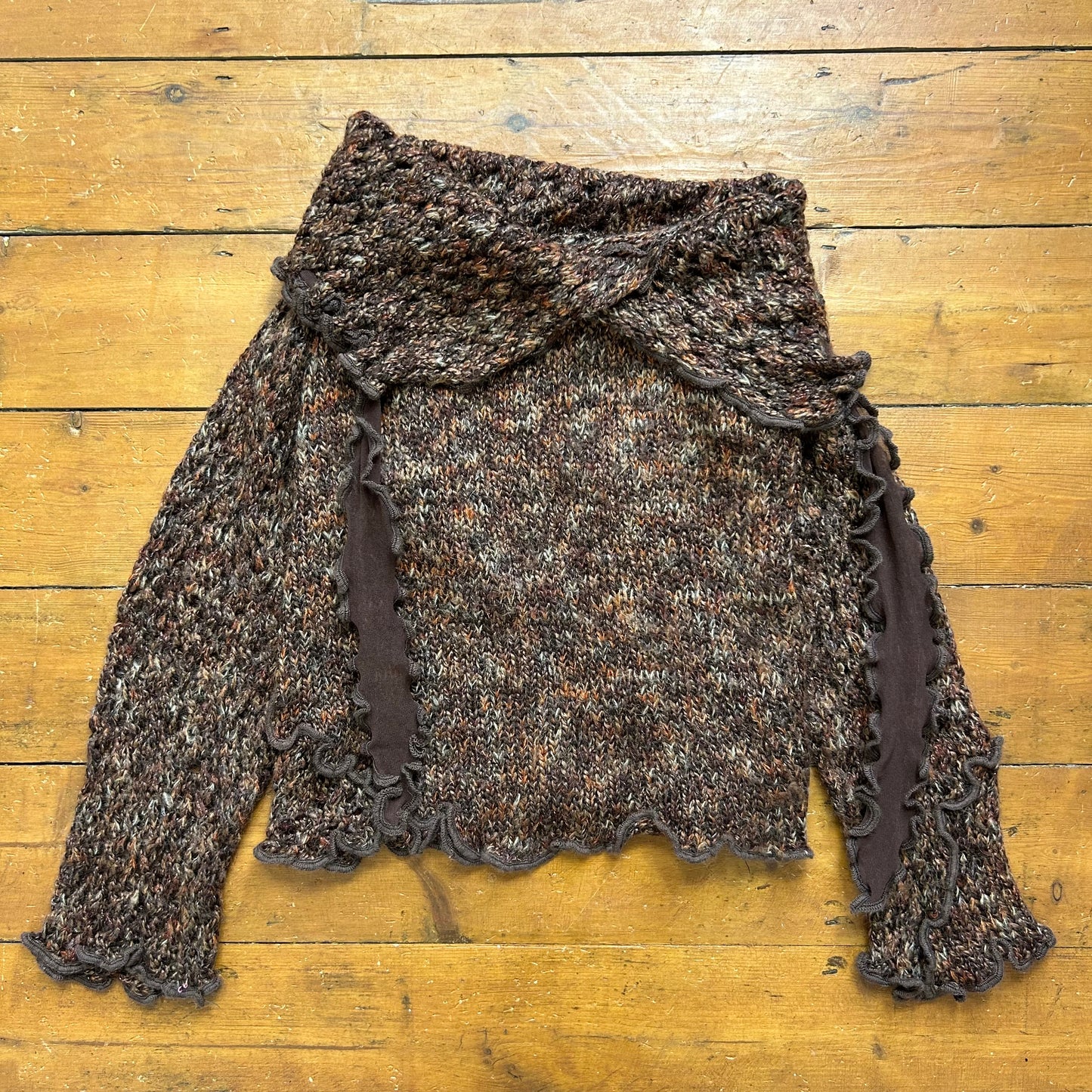 vintage 00s brown knitted off shoulder jumper