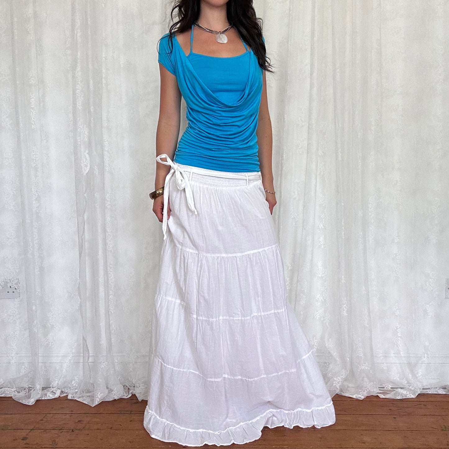 vintage 00s blue double layered top