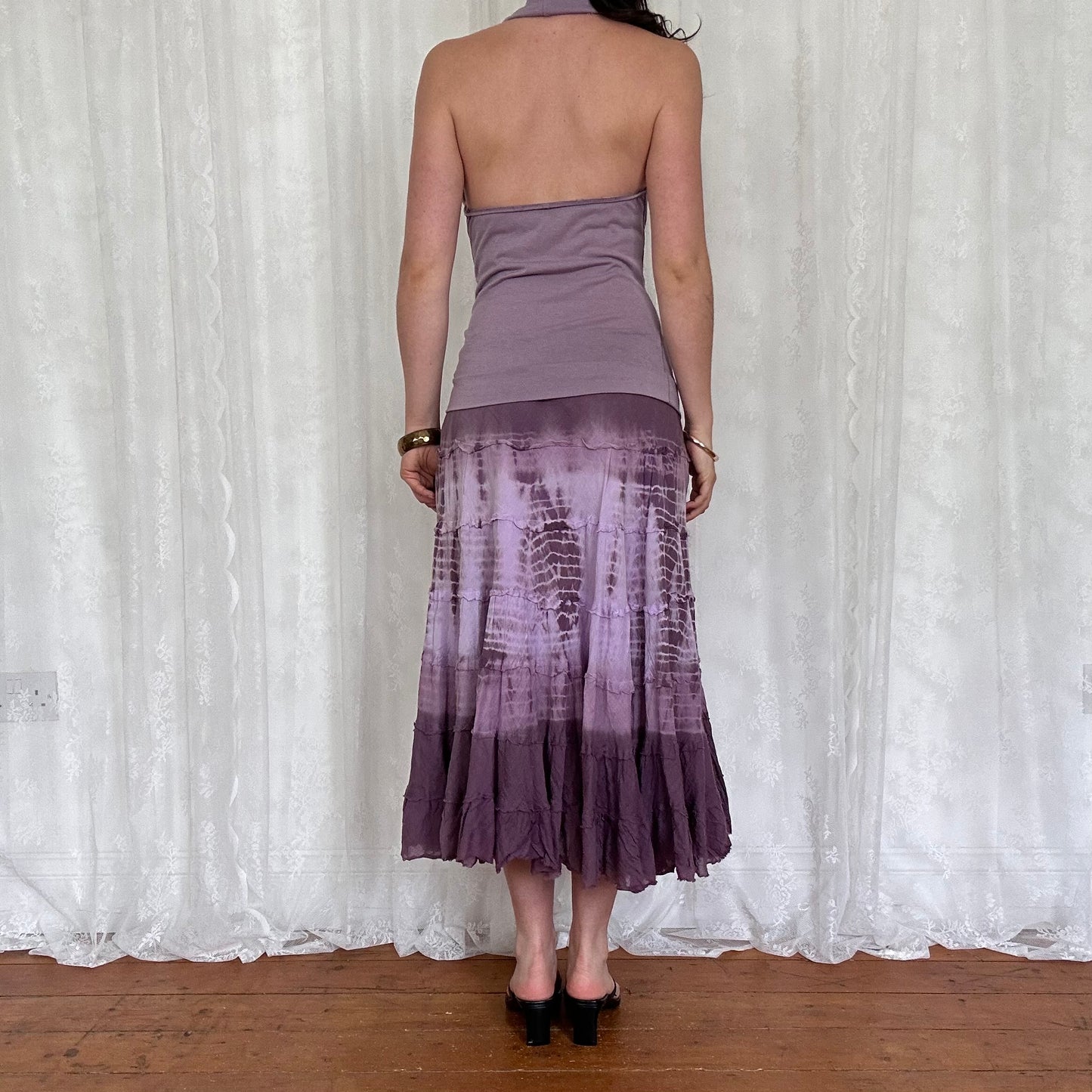 vintage 00s lilac diamanté cowl neck halter top