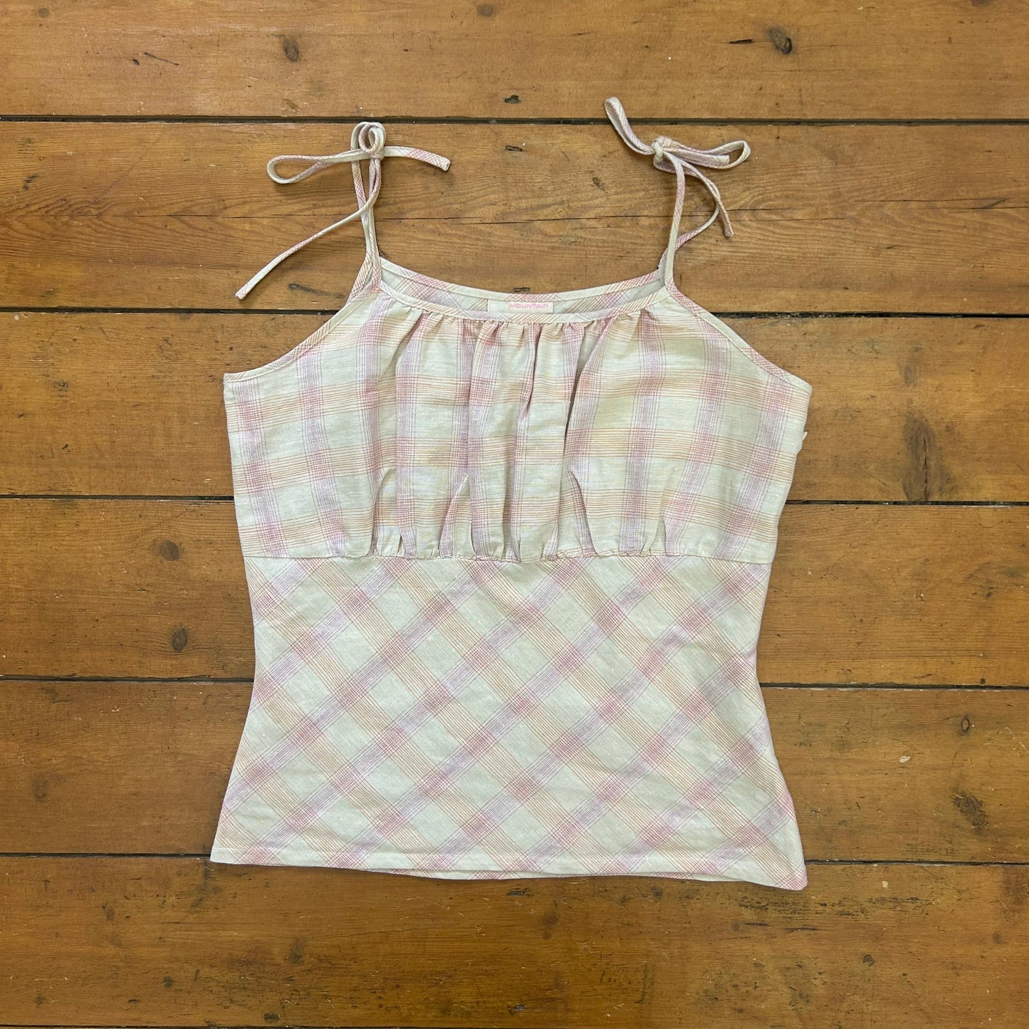 vintage 00s cream and pink checkered cami