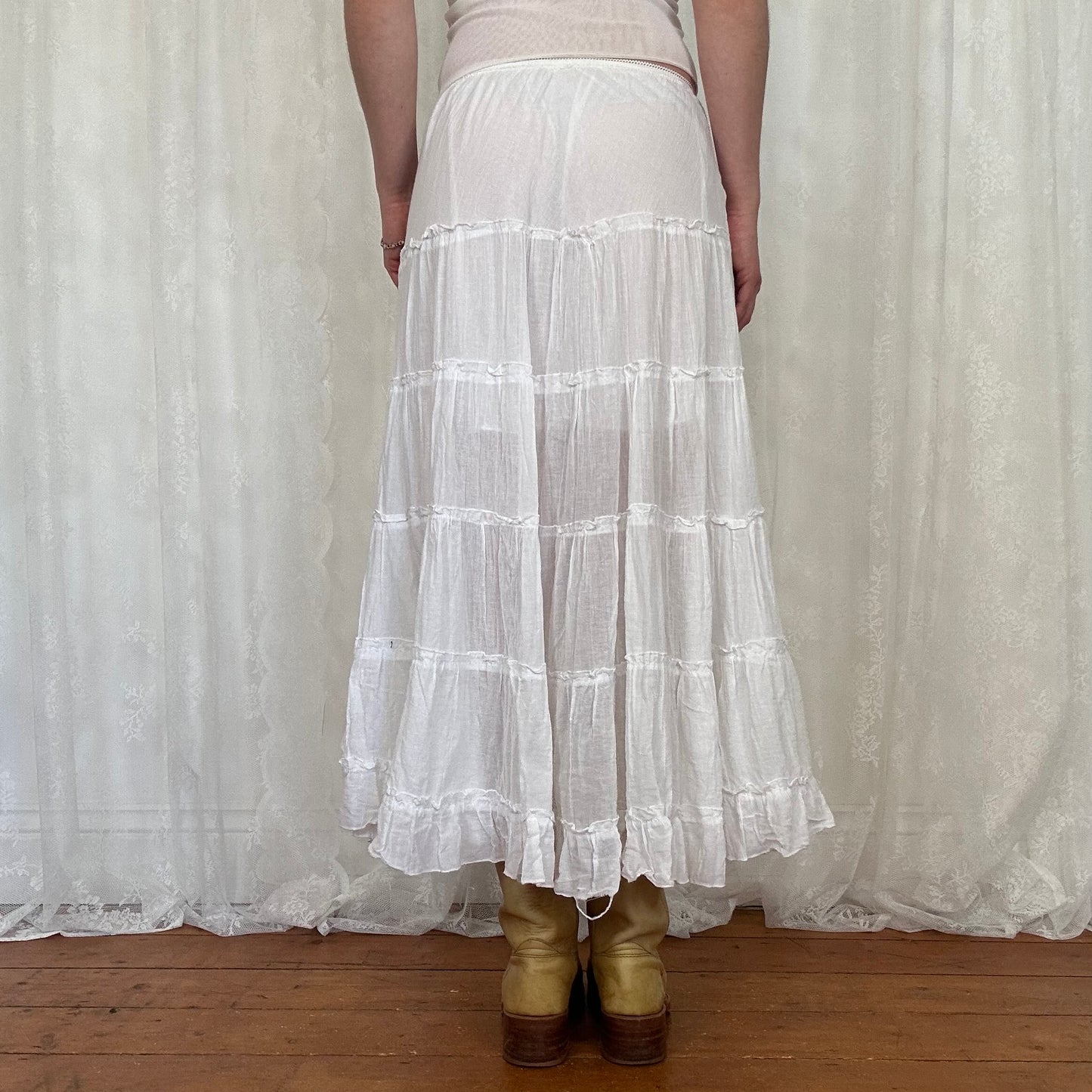 vintage 00s white tiered maxi skirt