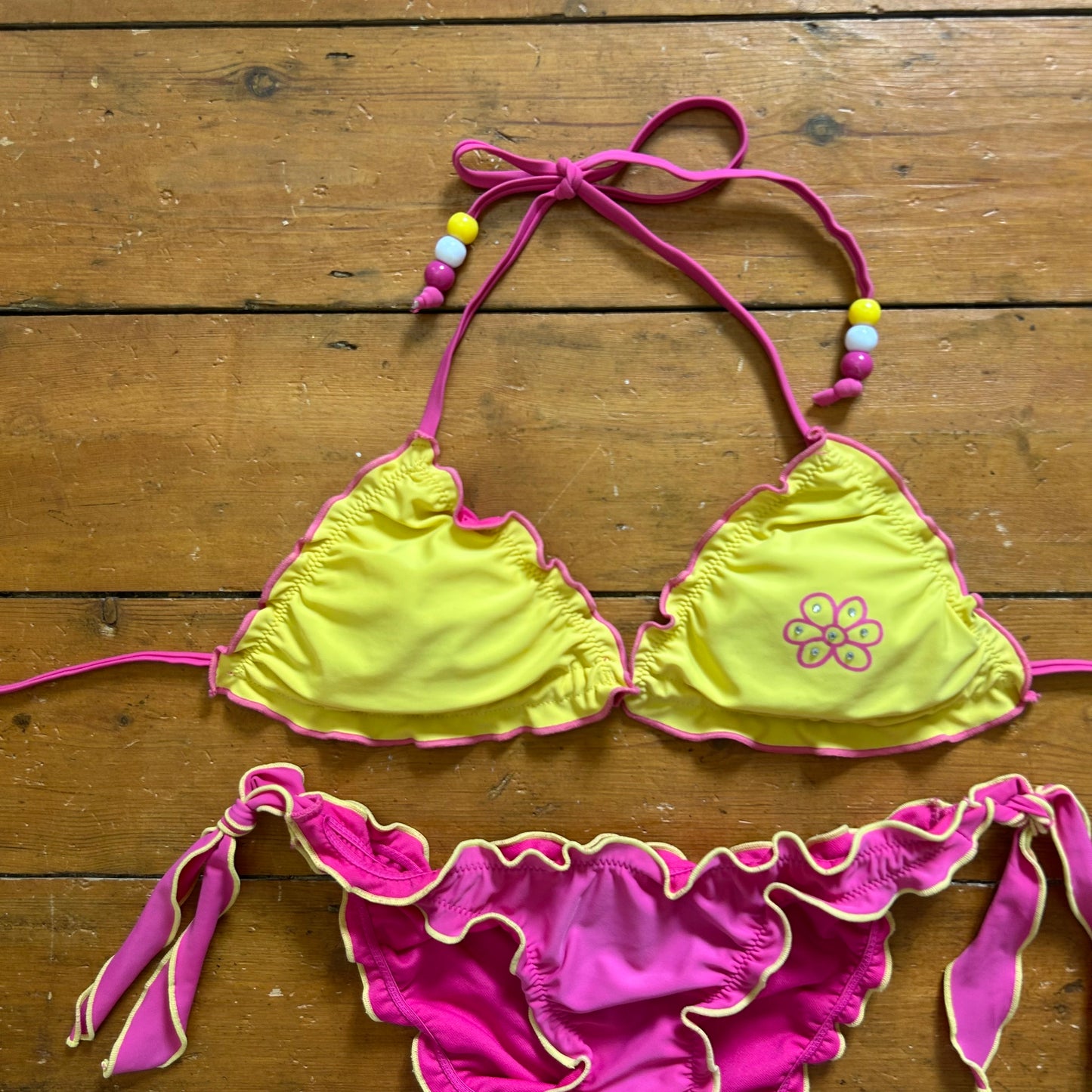 vintage 00s pink and yellow bikini