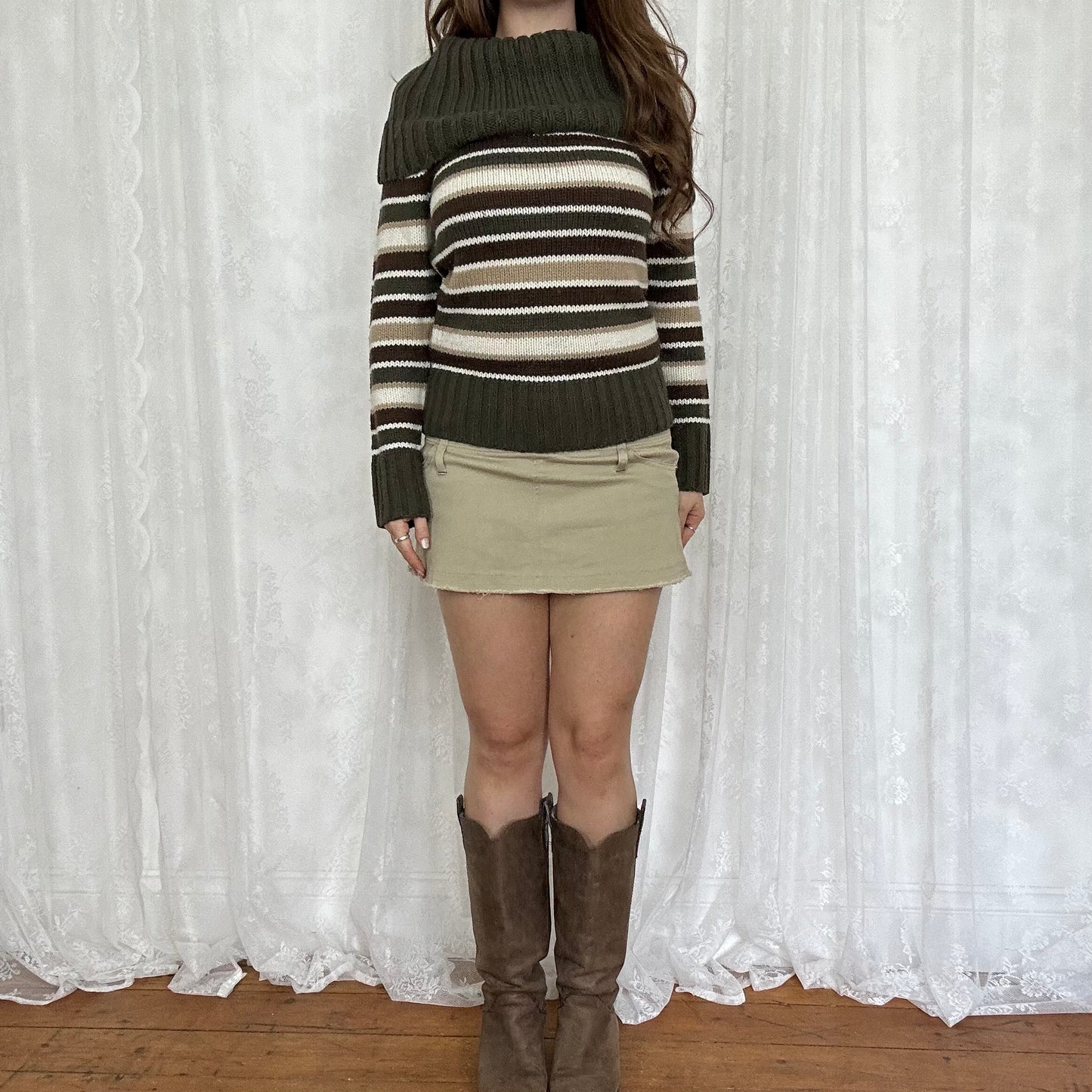 vintage 00s brown and khaki striped knitted jumper