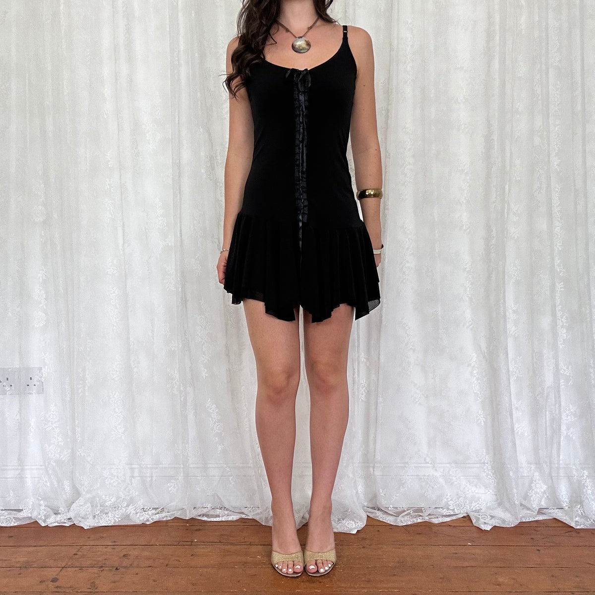 vintage 00s black lace up fairy mini dress