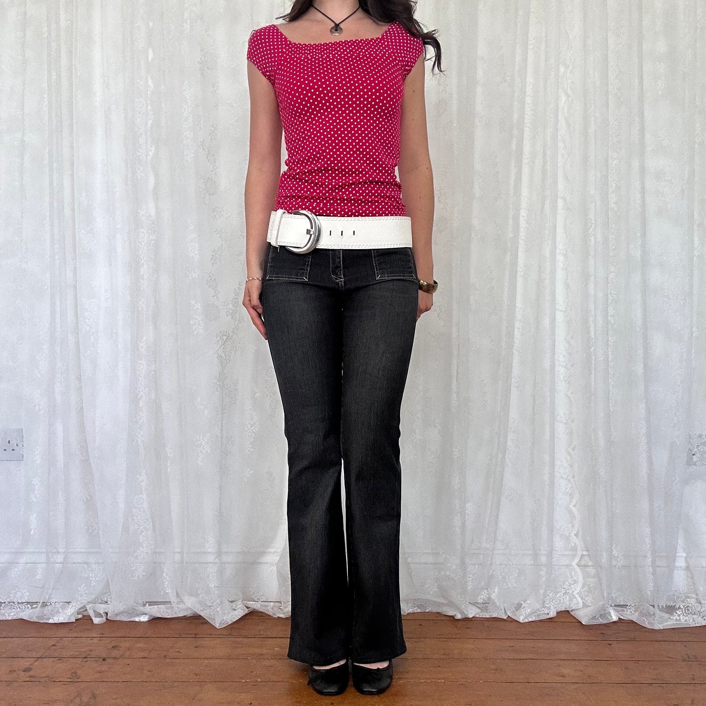 vintage 00s hot pink polka dot top