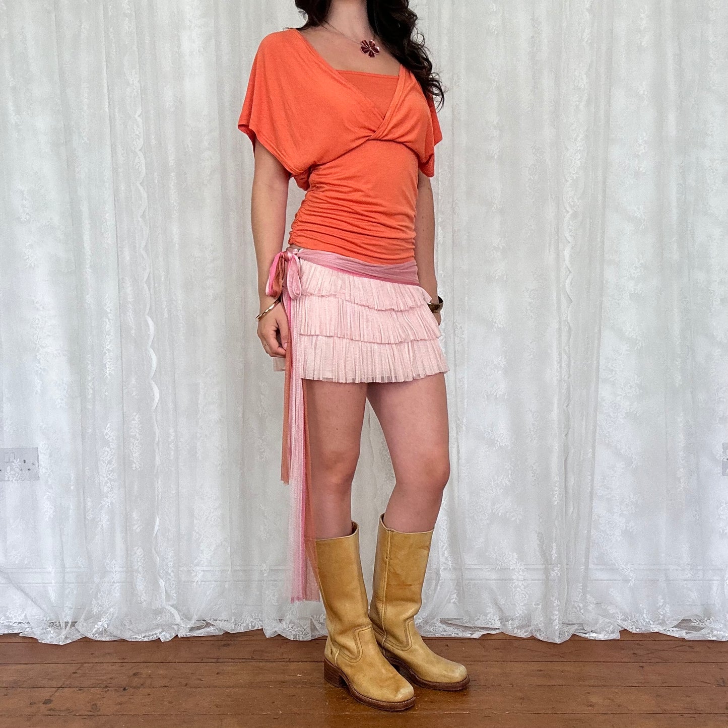vintage 00s orange batwing layered top
