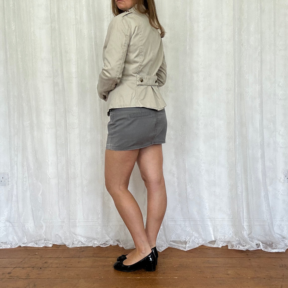 vintage 00s beige military style jacket