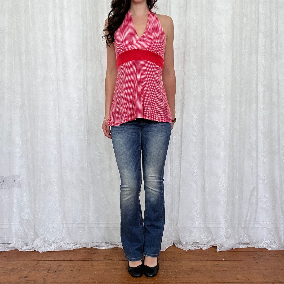 vintage 00s red gingham halter top