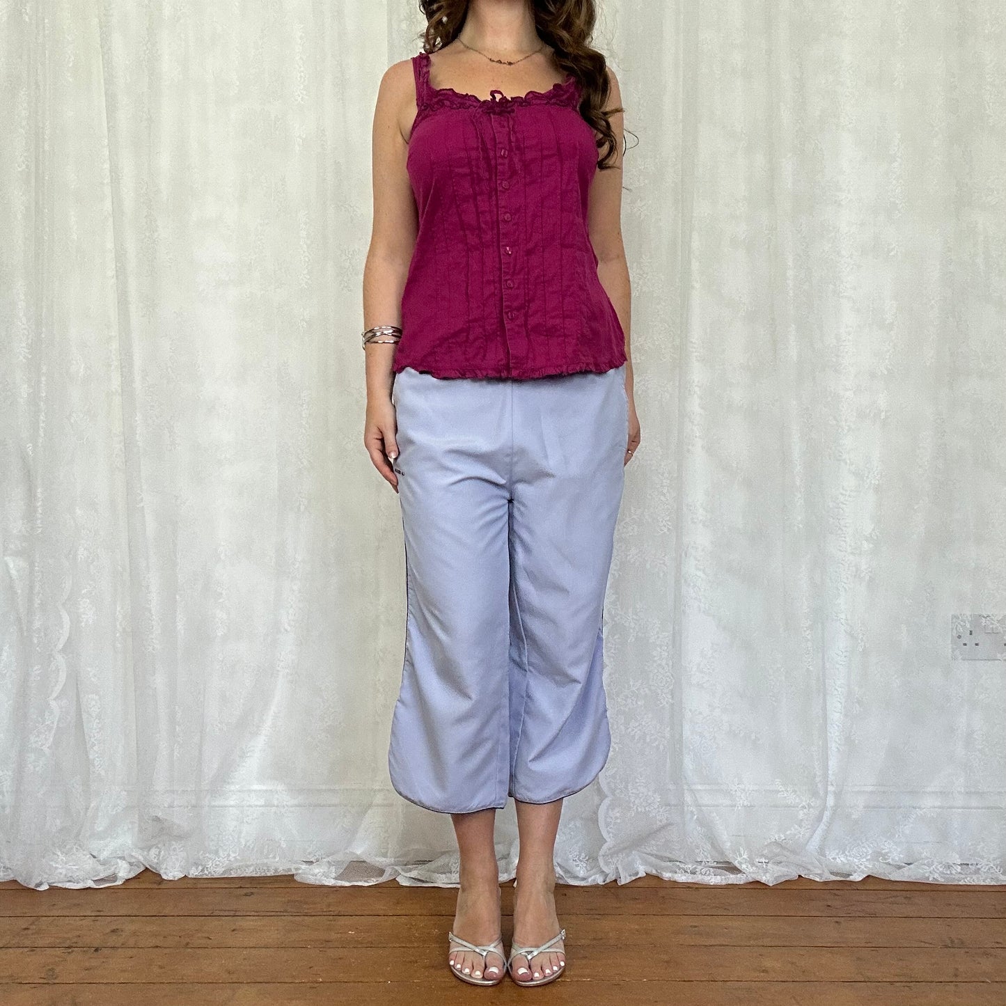 vintage 00s magenta tie back cami top
