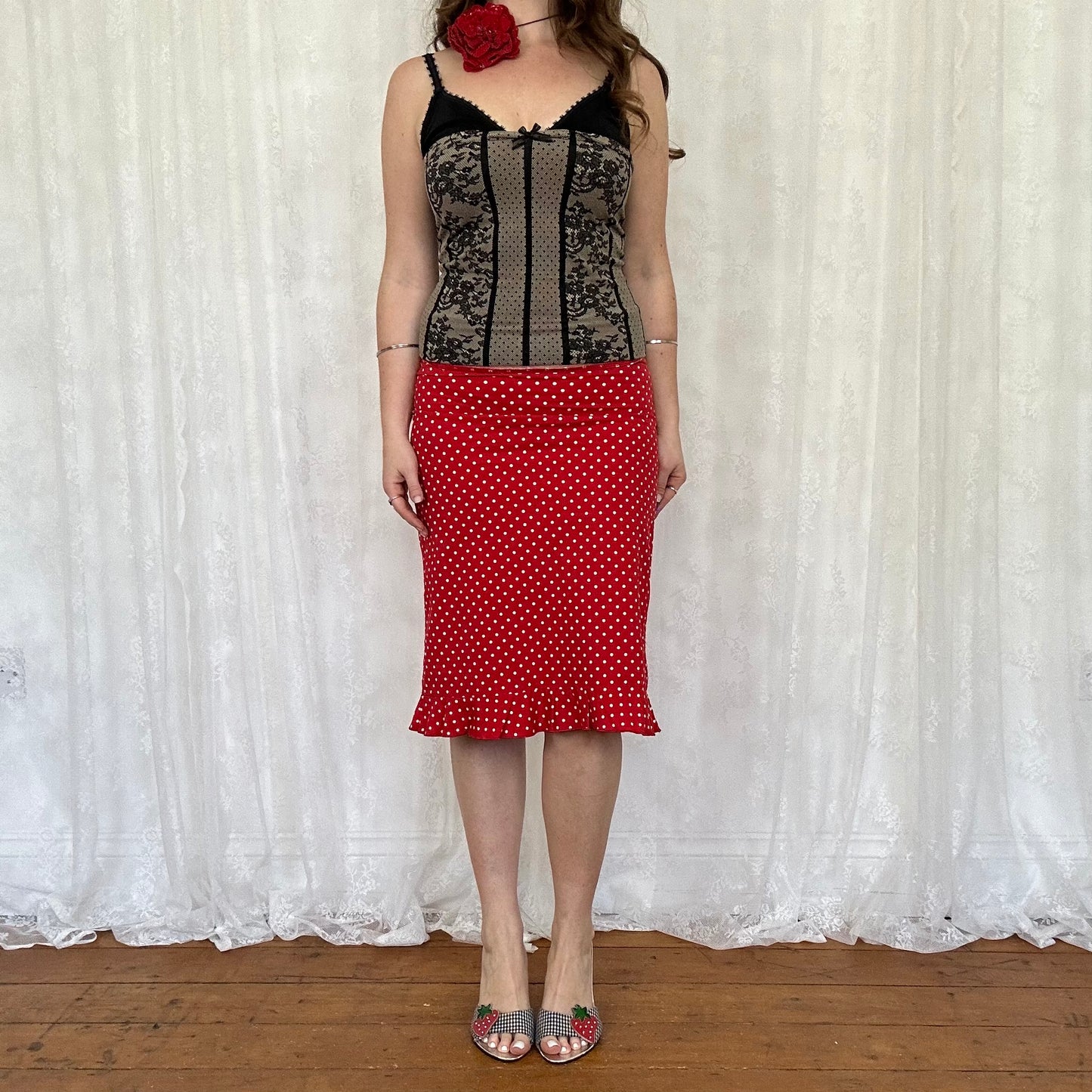 vintage 00s black patterned cami top
