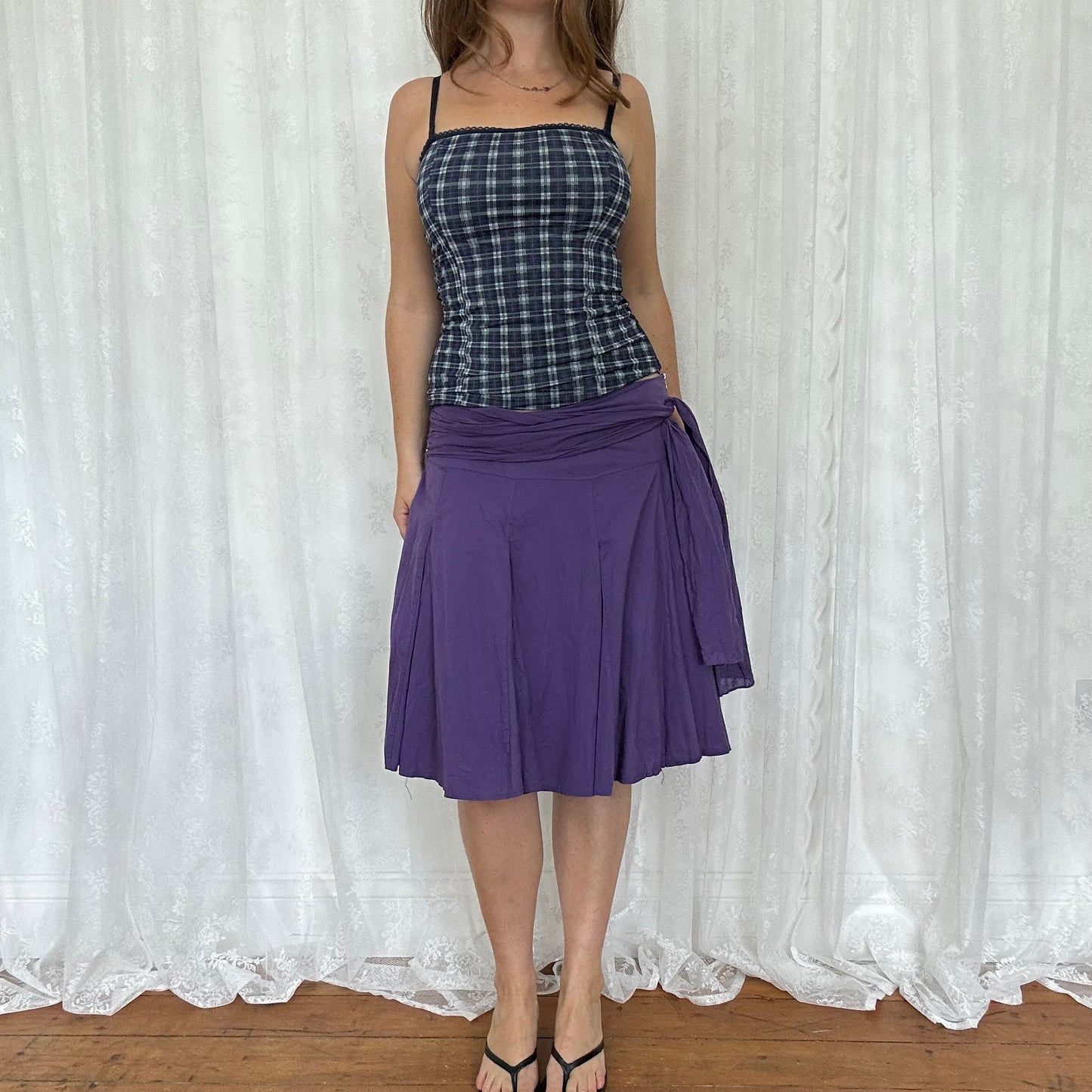 vintage 00s navy and purple checkered cami top