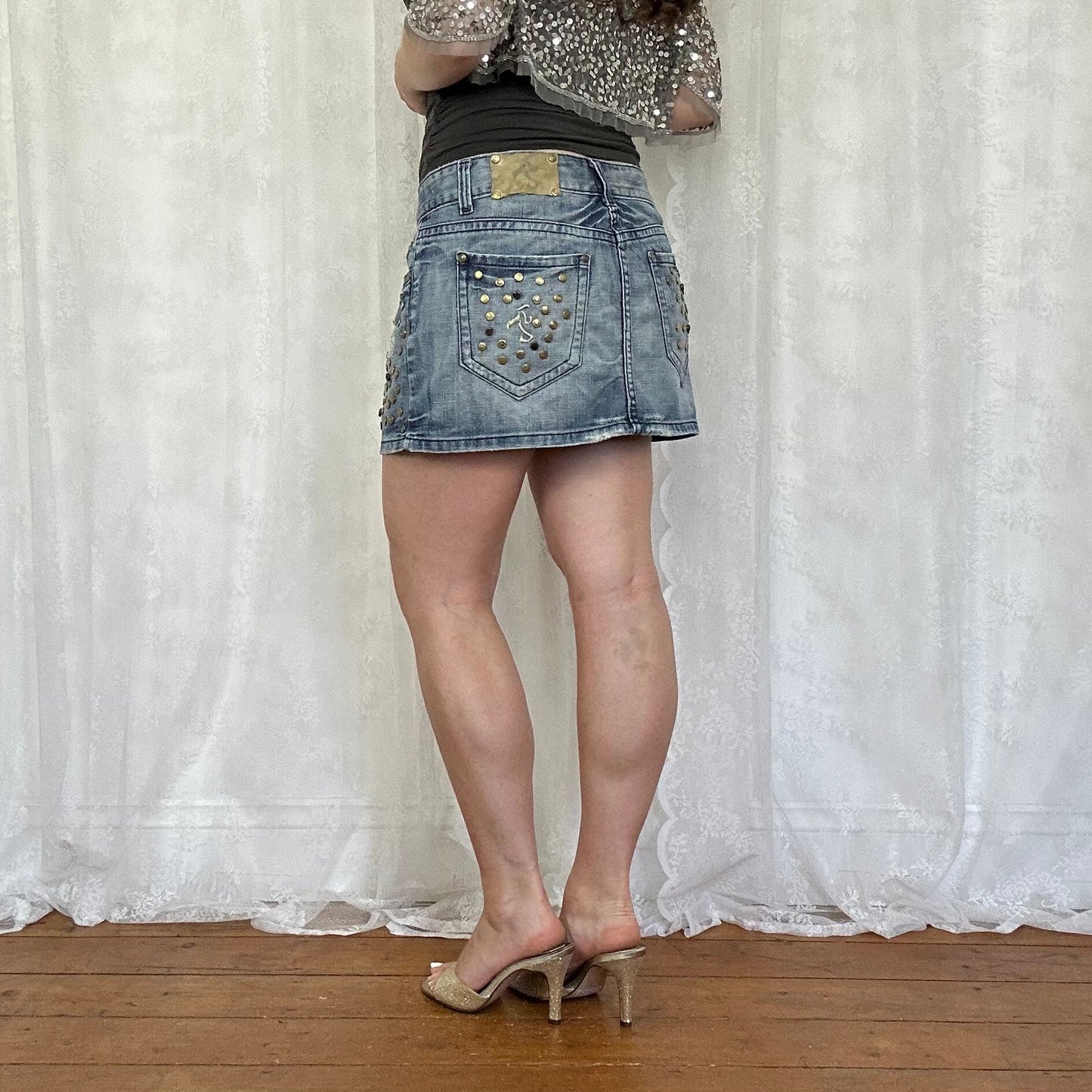 vintage 00s studded denim mini skirt