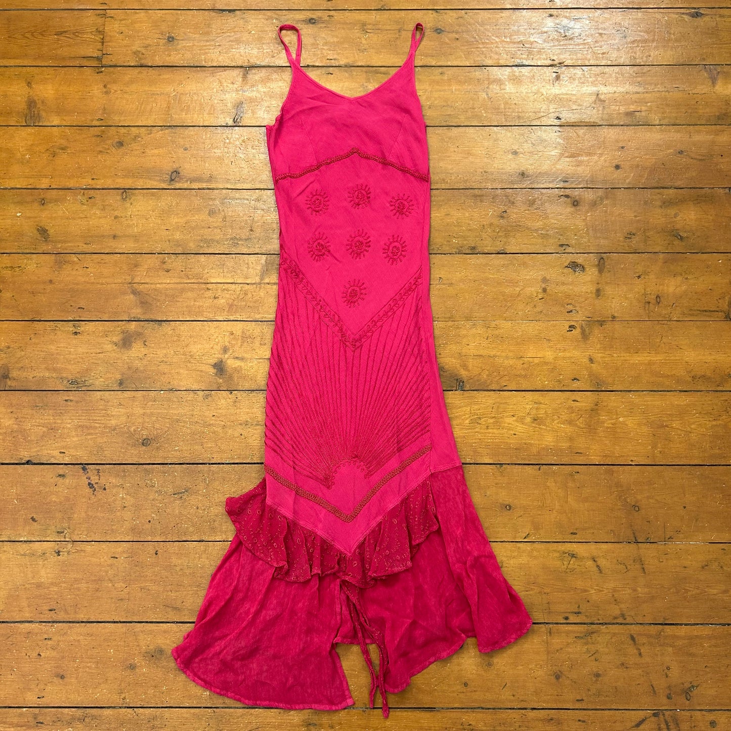 vintage 00s dark pink embroidered midi dress