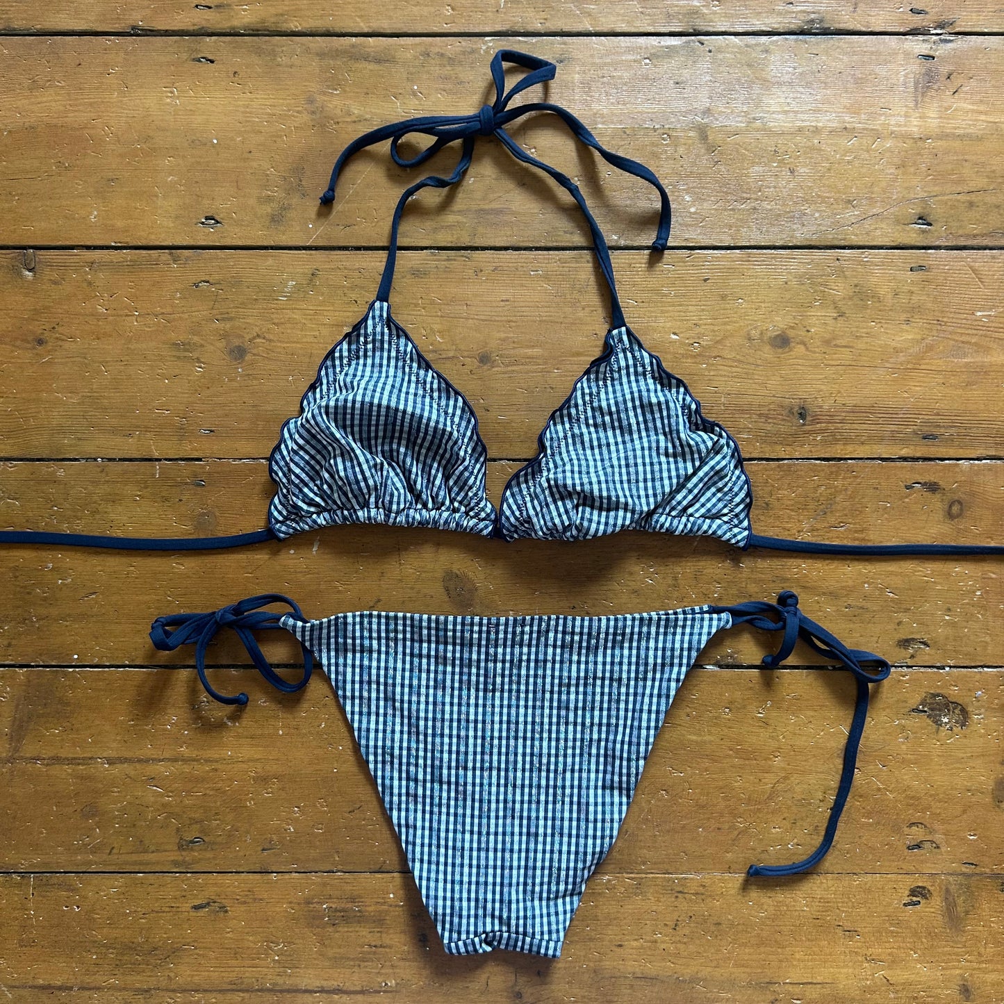 vintage 00s blue checkered bikini