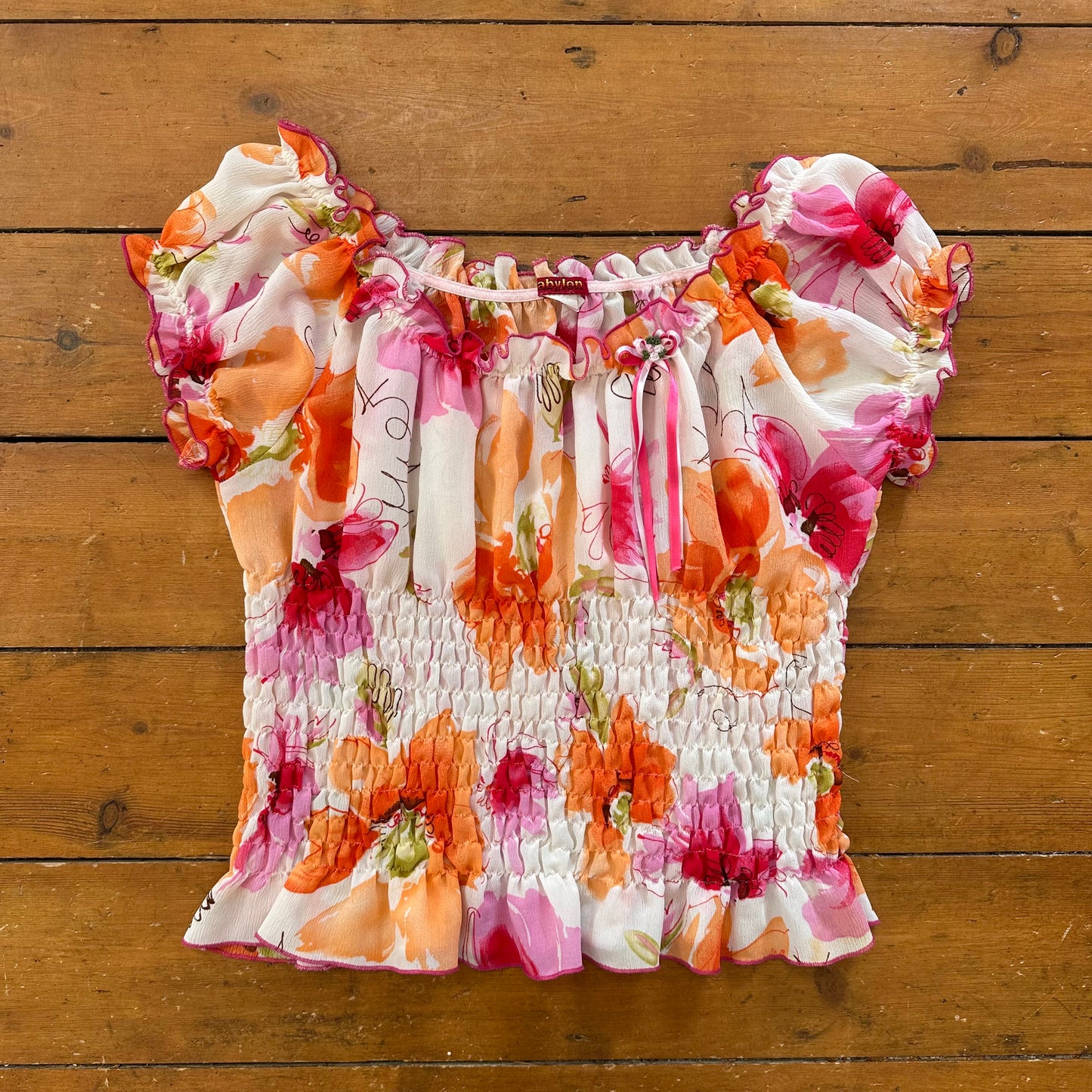 vintage 00s floral shirred milkmaid top