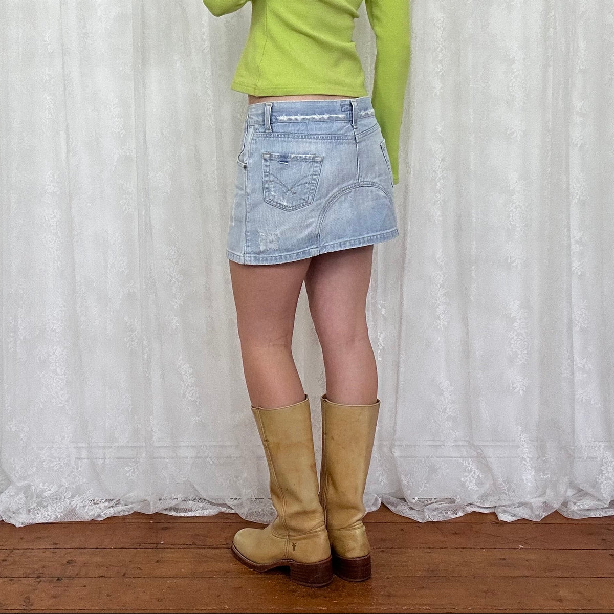 vintage 00s light wash denim mini skirt