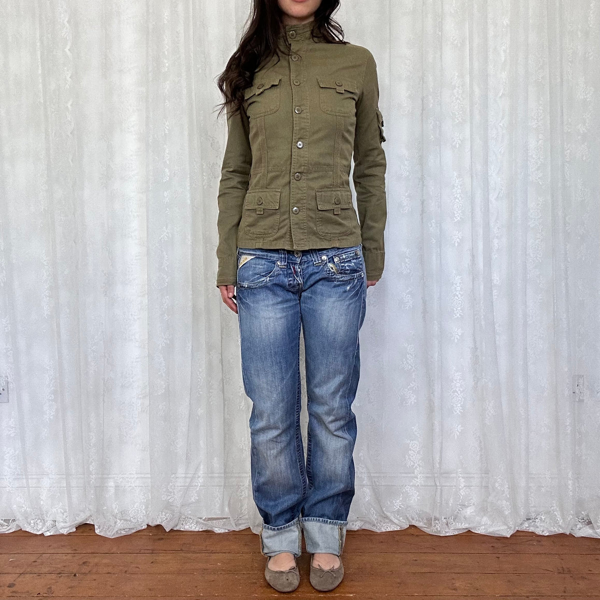 vintage 00s khaki fitted utility jacket