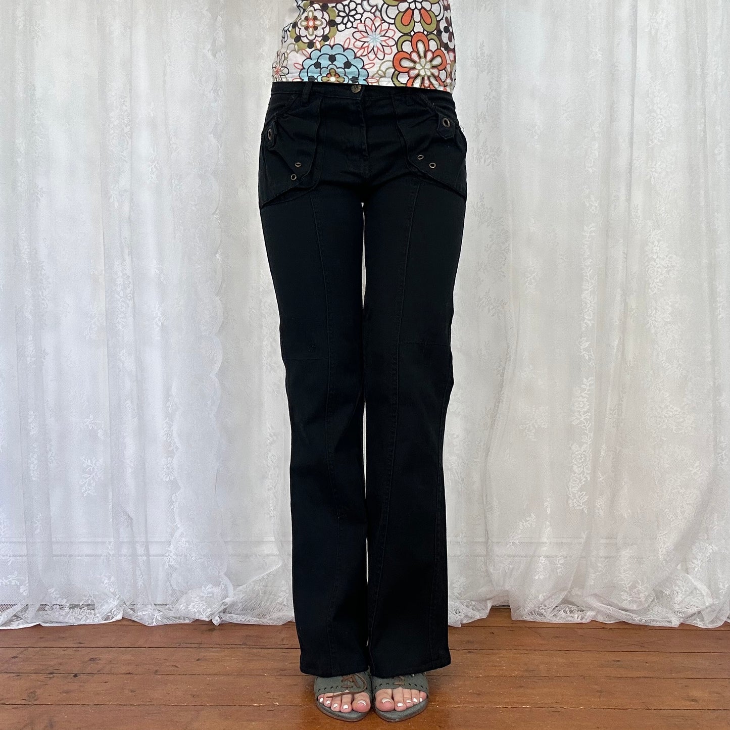 vintage 00s black cargo low rise trousers