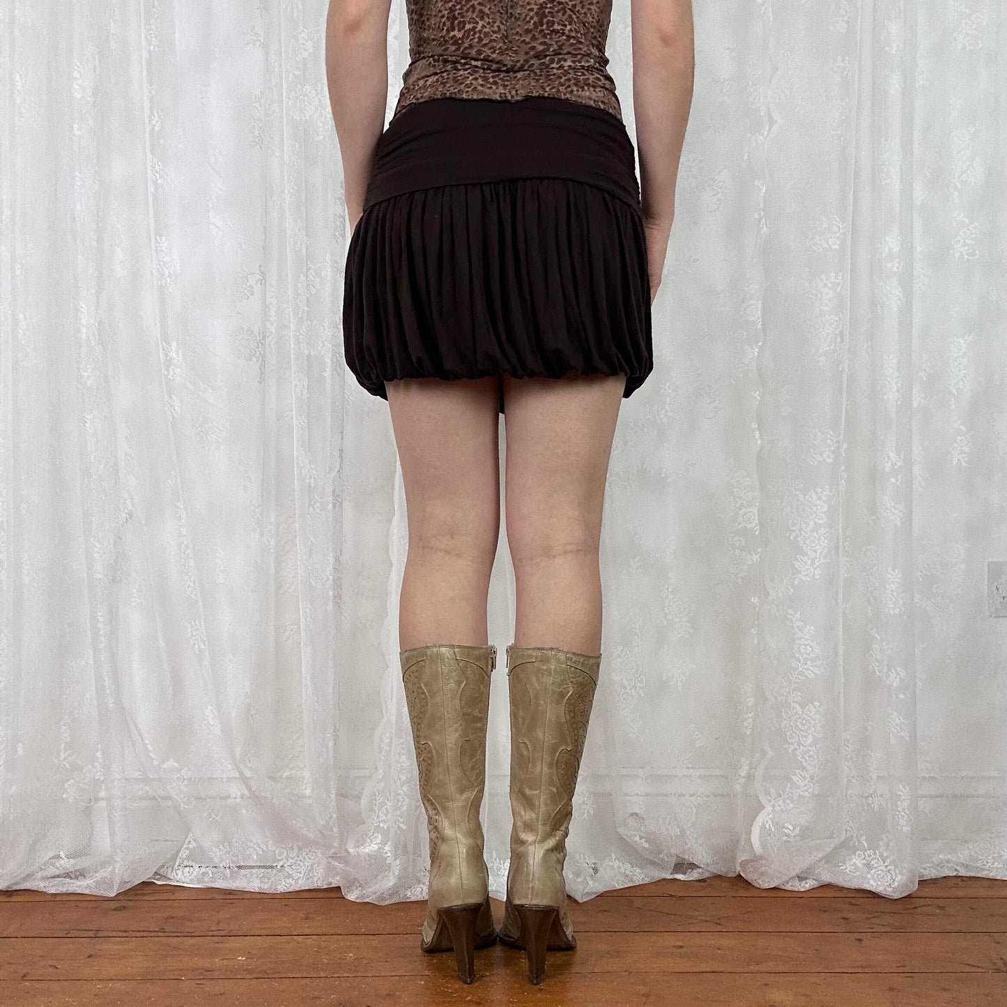 vintage 00s dark brown bubble hem mini skirt