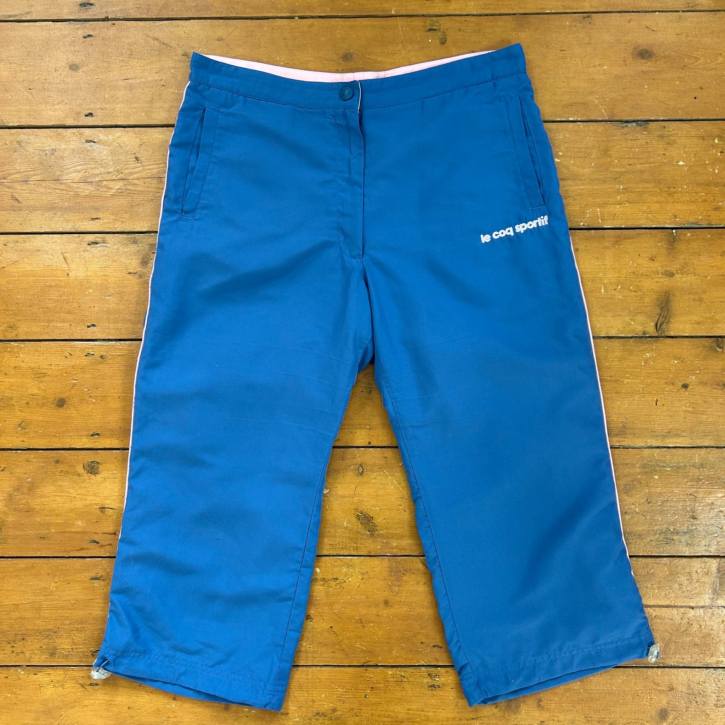 vintage 00s blue and pink sporty capri pants