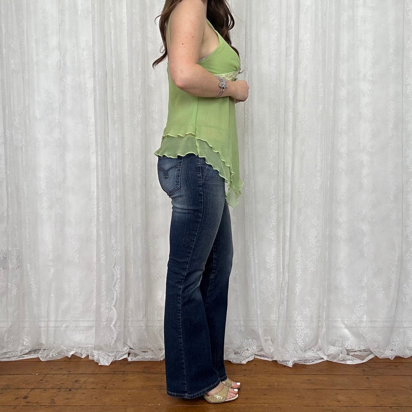 vintage 00s green mesh fairy hem cami