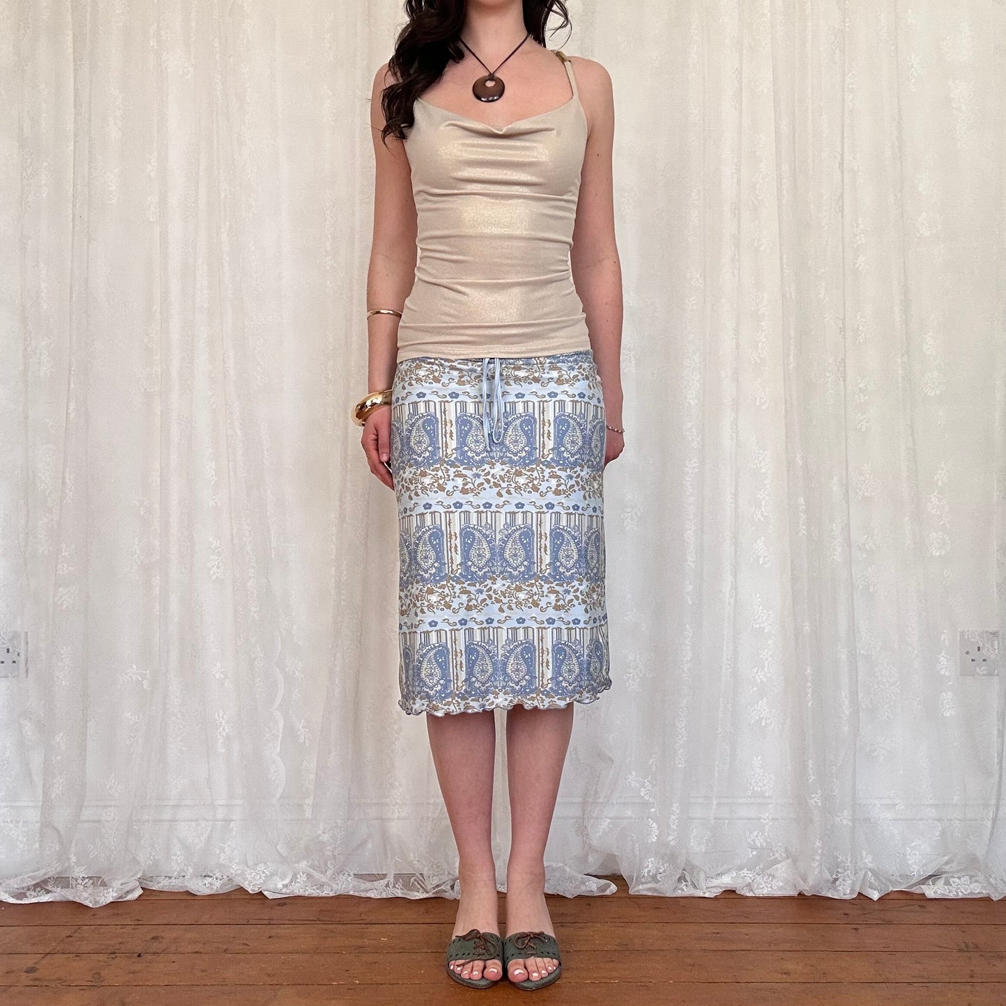 vintage 00s shimmery gold halter o ring top