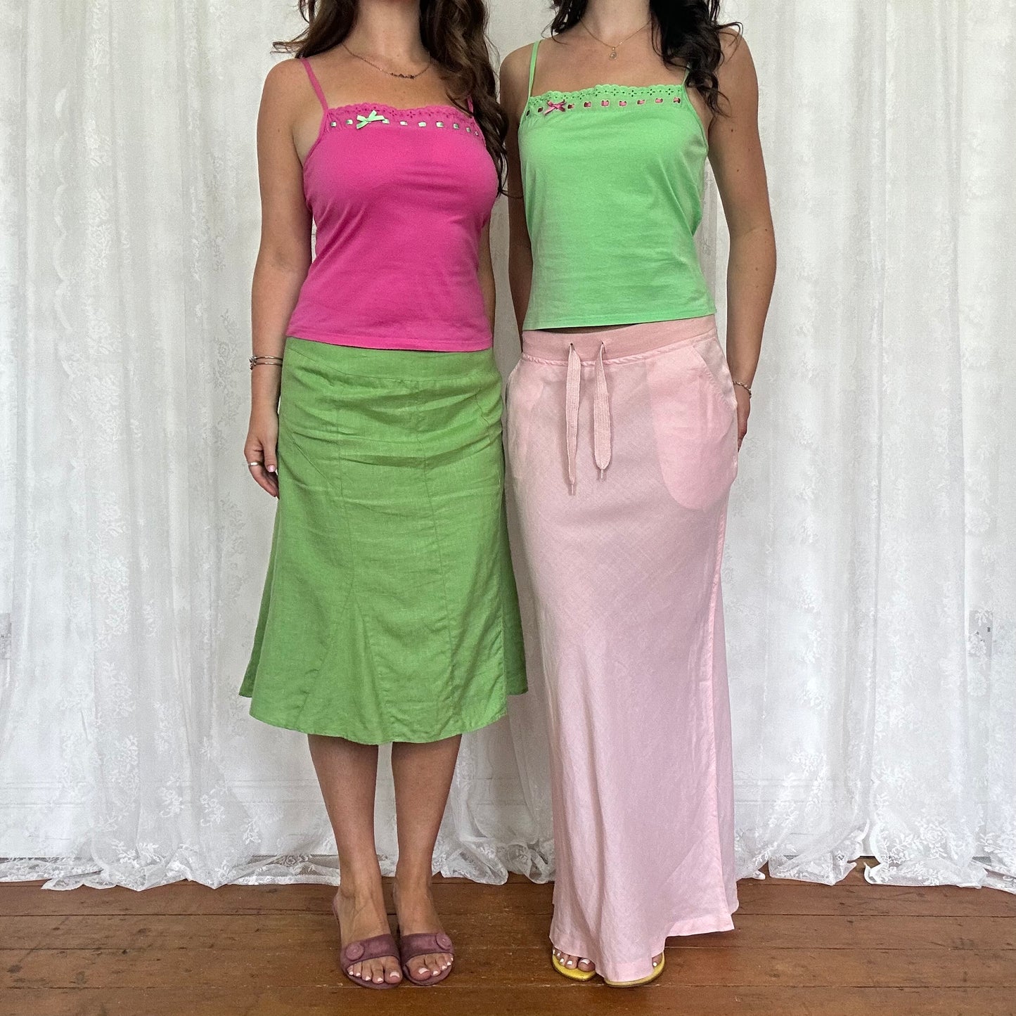 vintage 00s pink linen maxi skirt