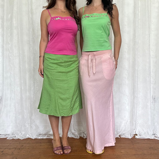 vintage 00s green broderie trim cami top