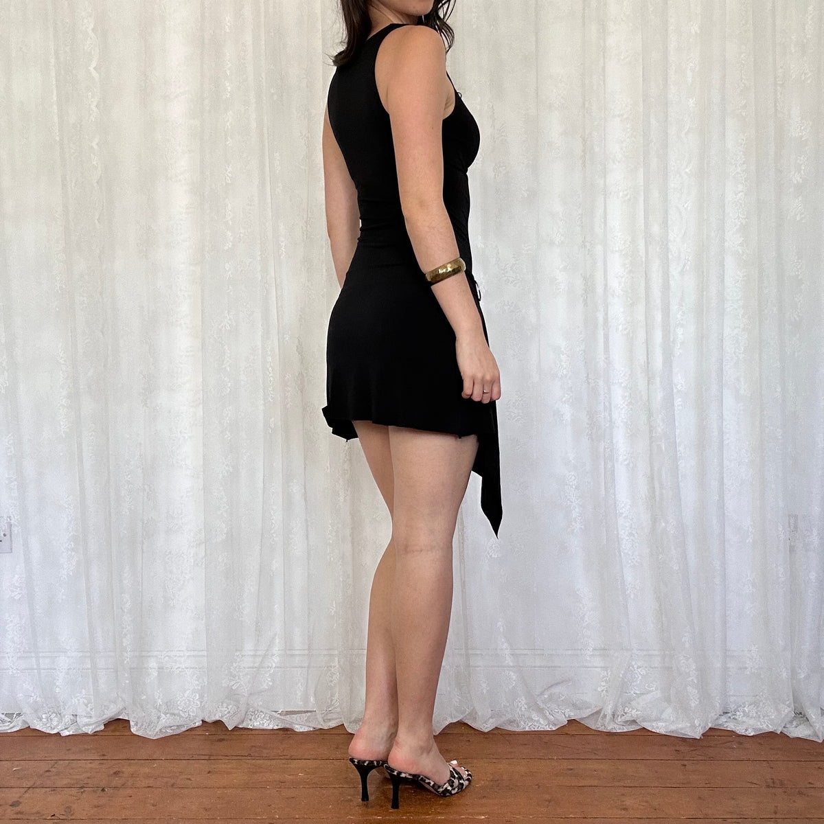 vintage 00s black slinky buckle dress