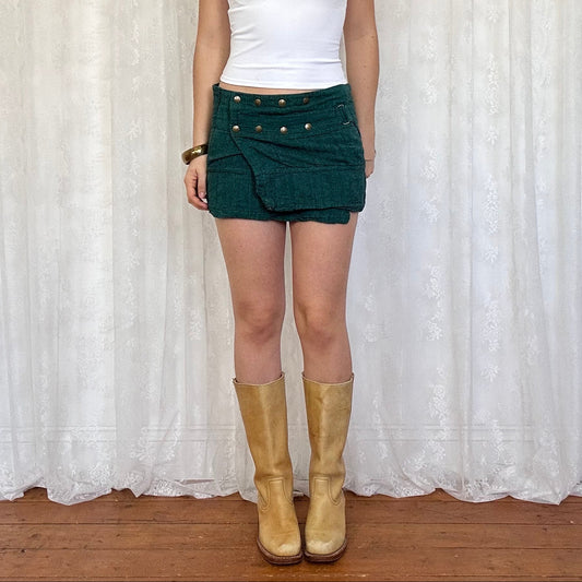 vintage 00s blue green wrap mini skirt