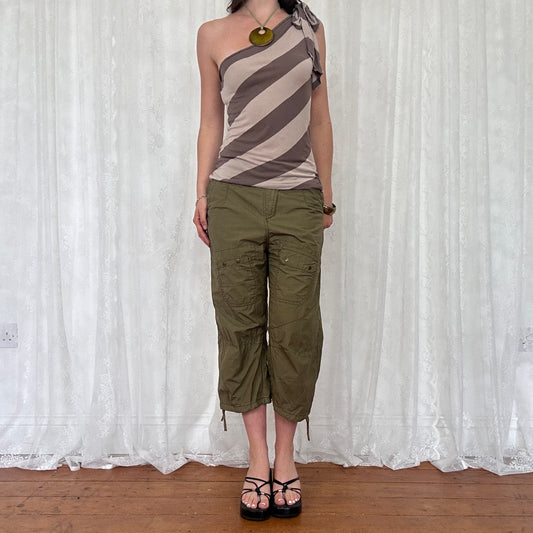 vintage 00s brown striped one shoulder top