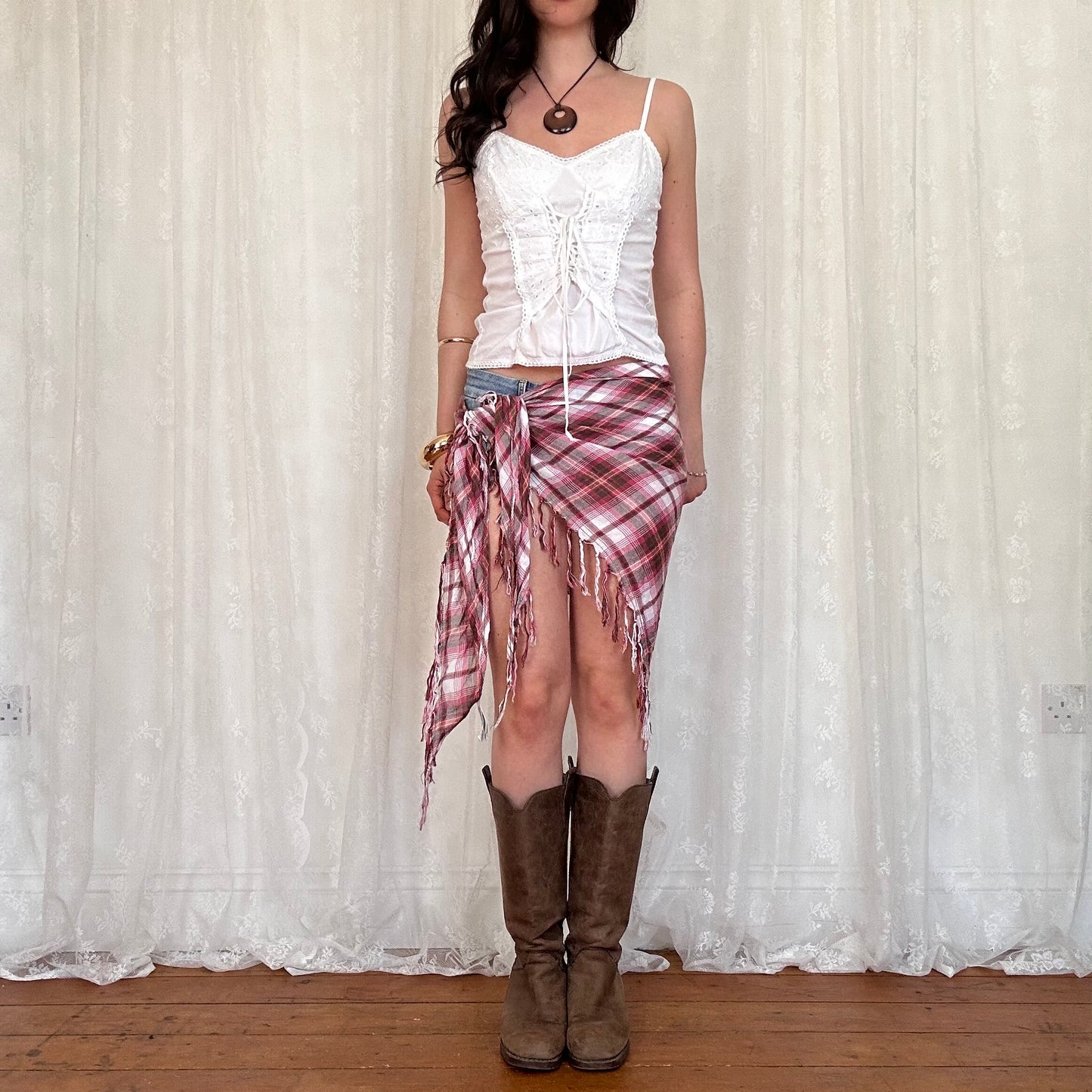 vintage 00s checkered wrap scarf