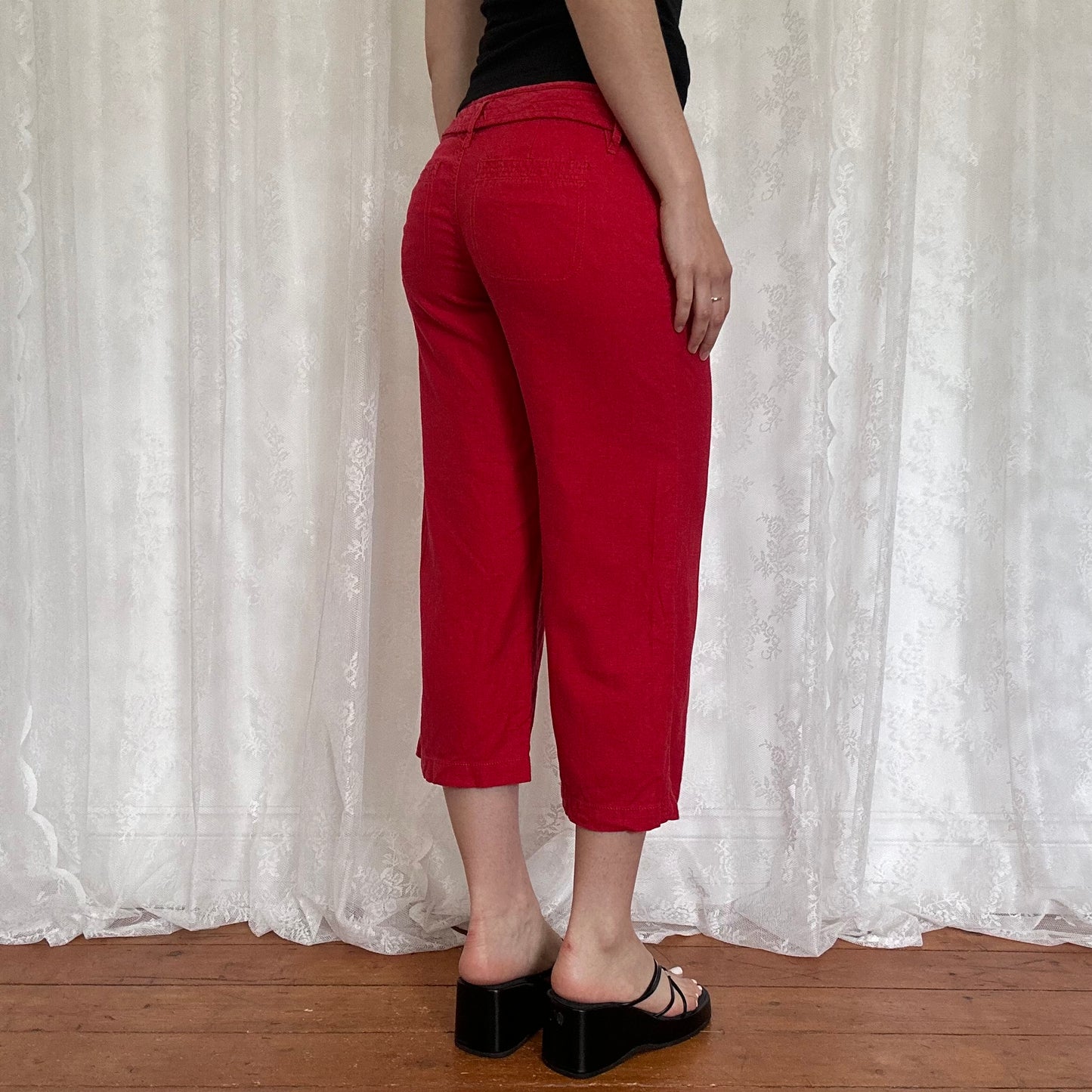 vintage 00s red linen capri pants