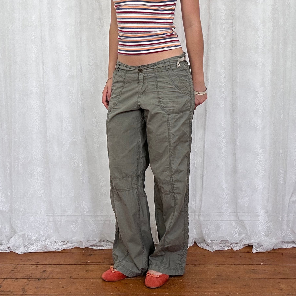 vintage 00s khaki wide leg cargo trousers