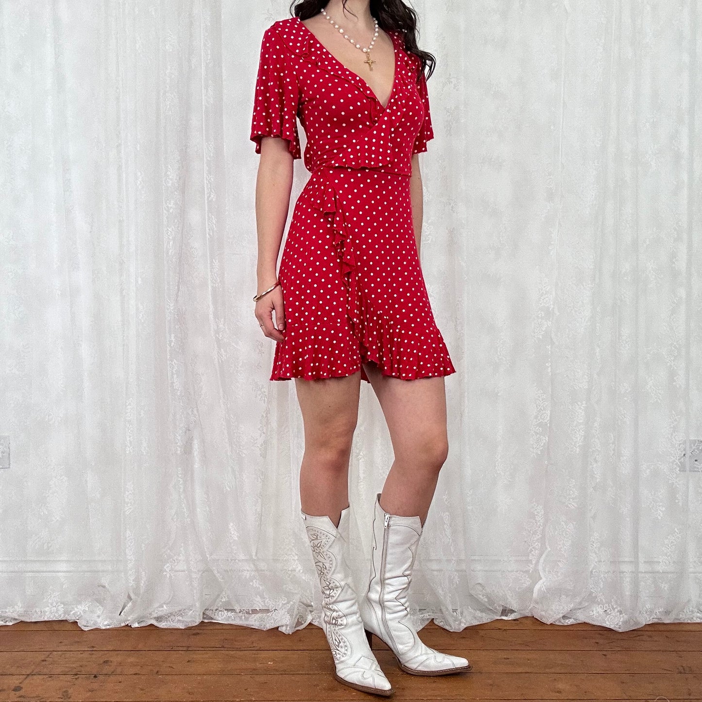 vintage 00s red polka dot wrap dress