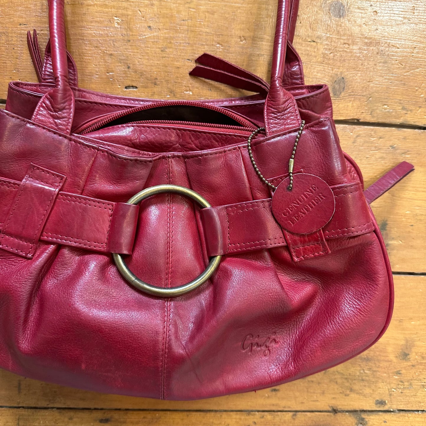 vintage 00s red genuine leather handbag