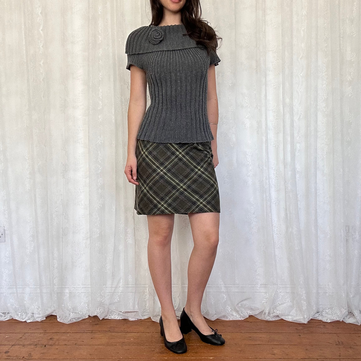 vintage 00s grey off shoulder jumper